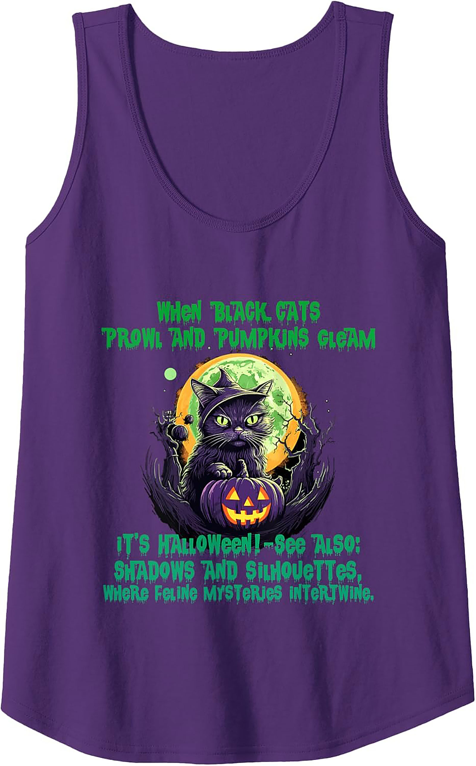 Halloween Black Cat Tank Top | Spooky Witch Sleeveless Tee