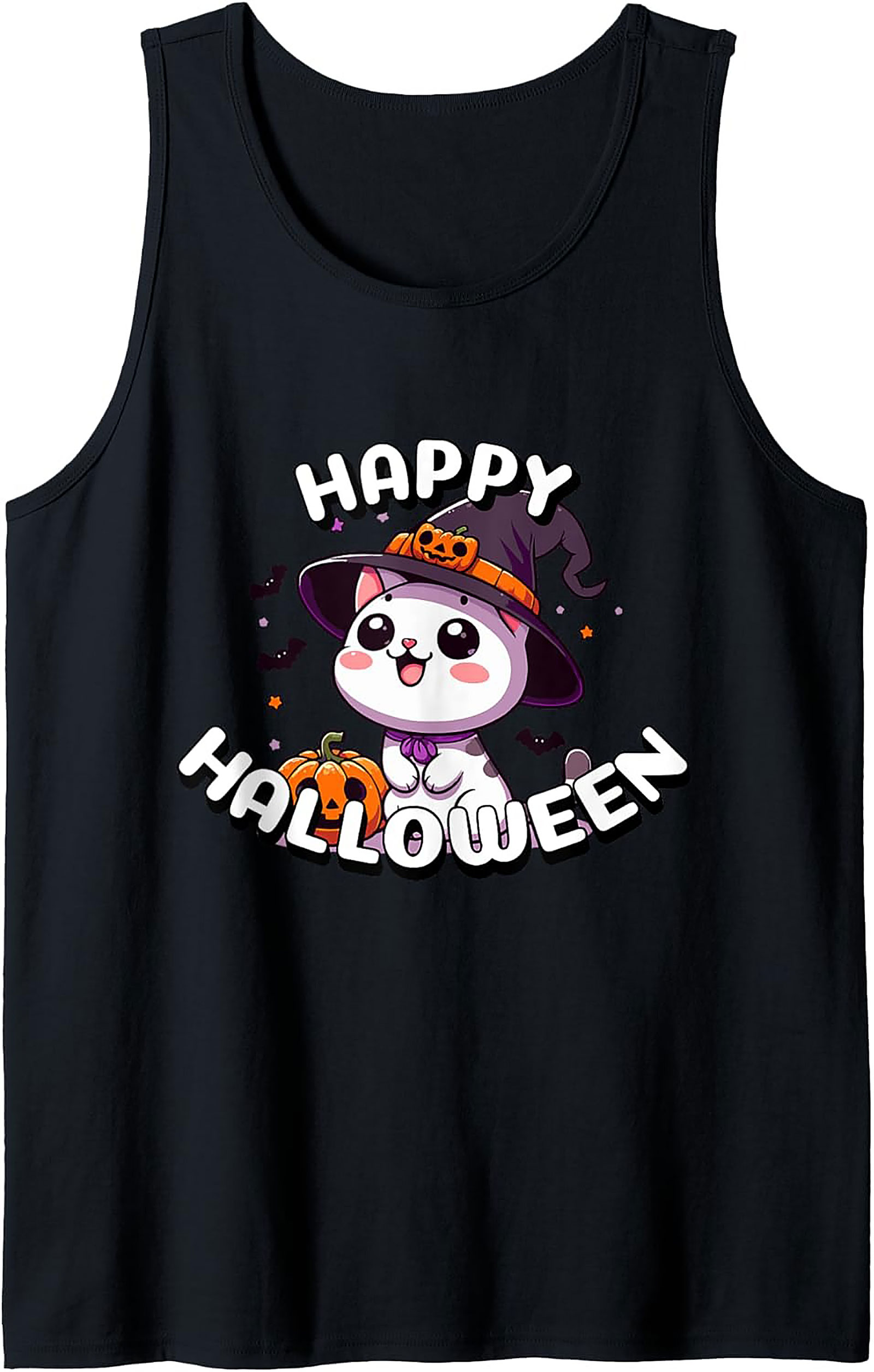 Cute Halloween Cat Tank Top | Kawaii Witch Graphic
