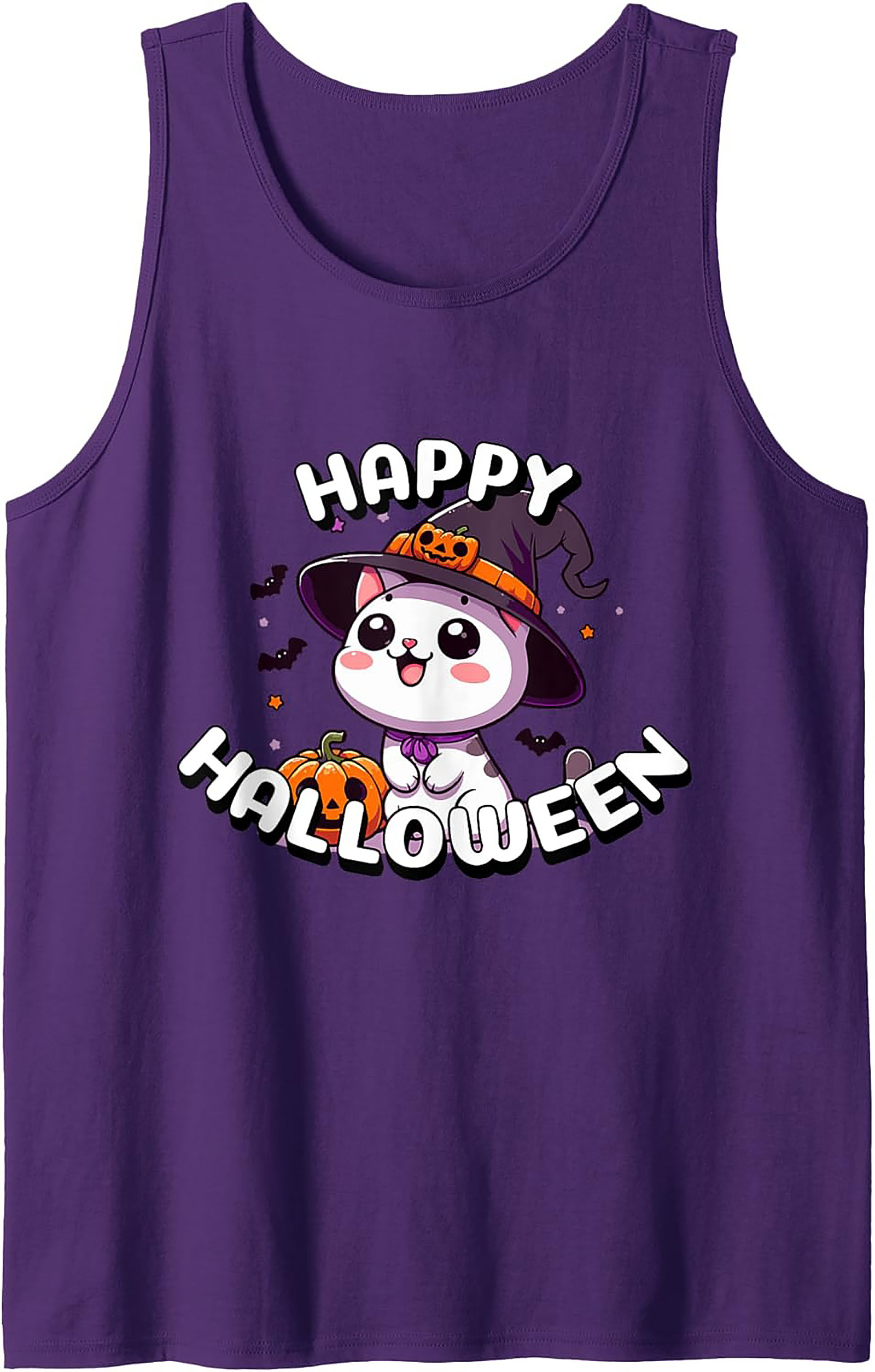 Cute Halloween Cat Tank Top | Kawaii Witch Graphic
