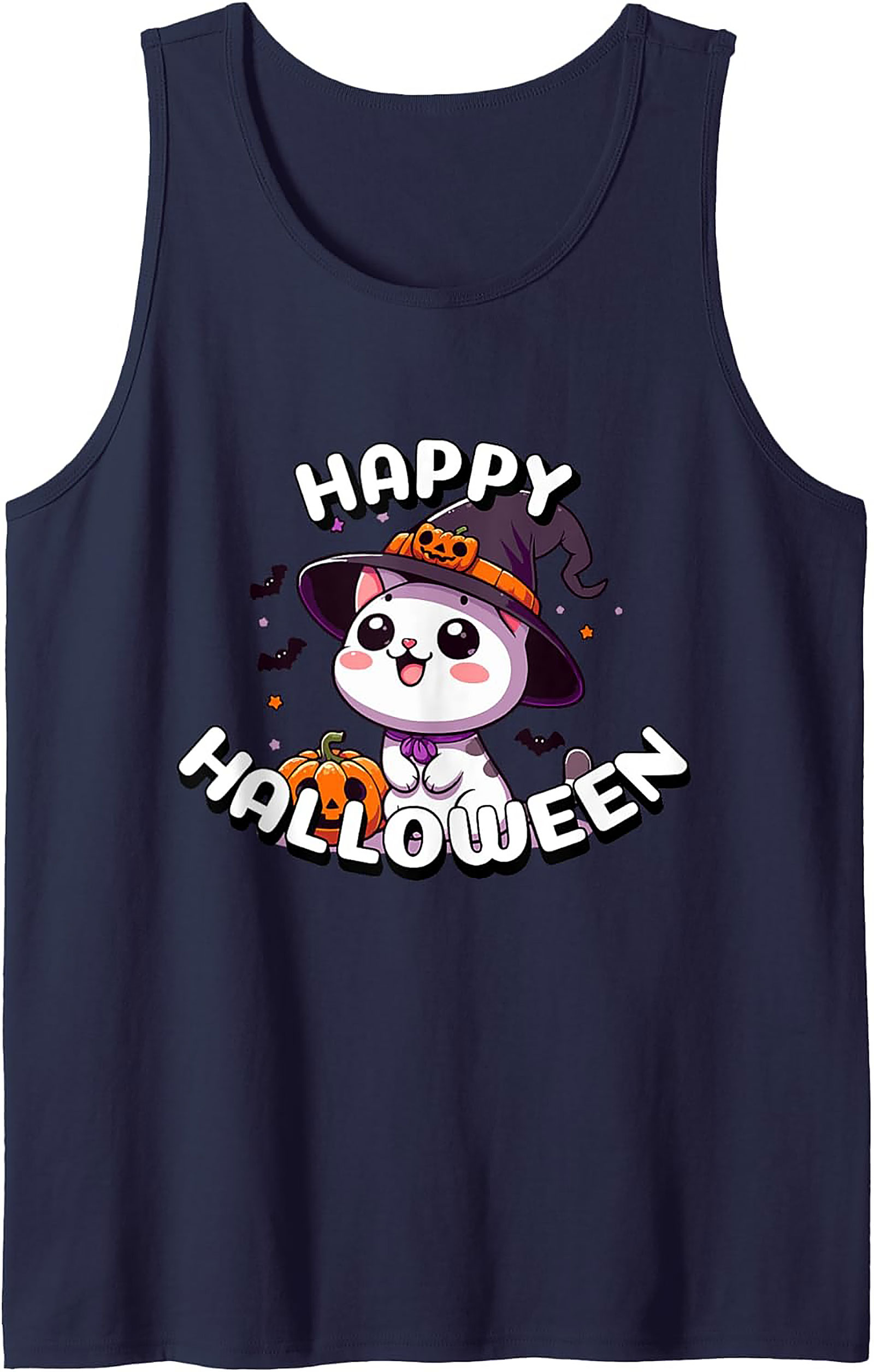 Cute Halloween Cat Tank Top | Kawaii Witch Graphic