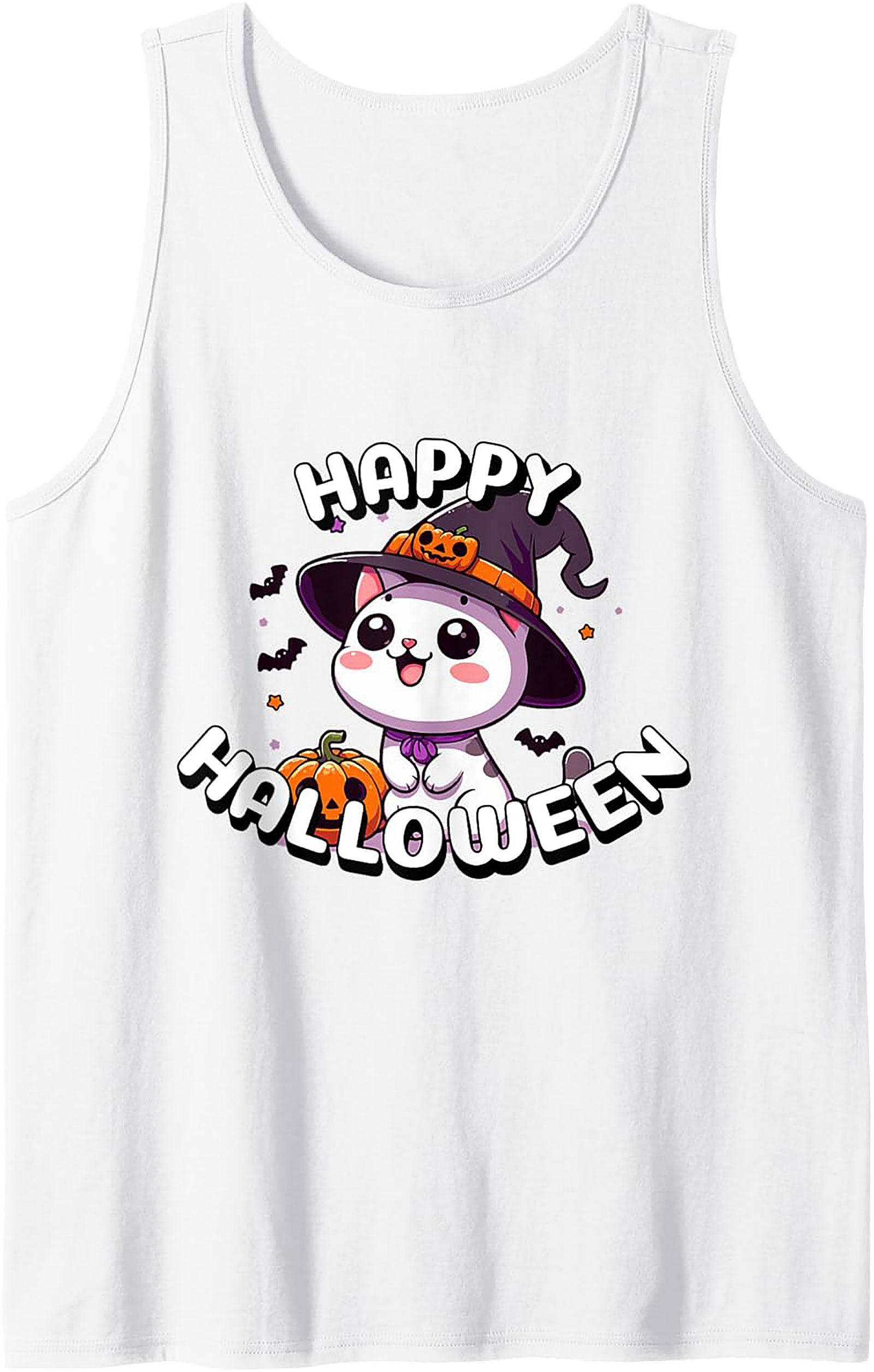 Cute Halloween Cat Tank Top | Kawaii Witch Graphic