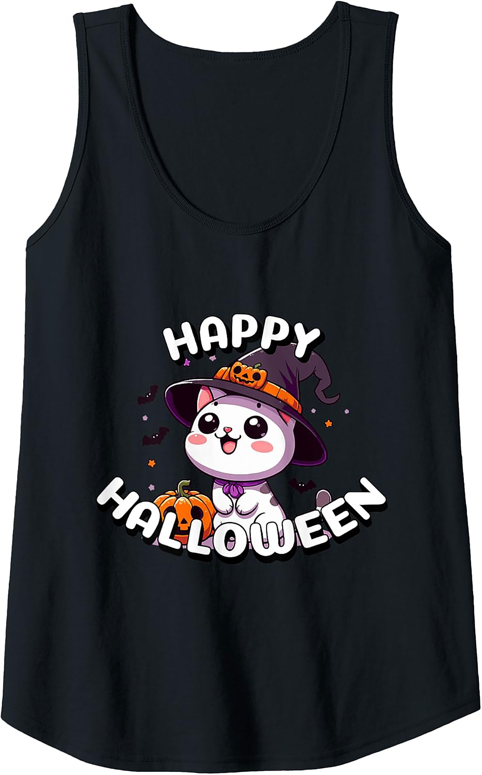 Cute Halloween Cat Tank Top | Kawaii Witch Graphic