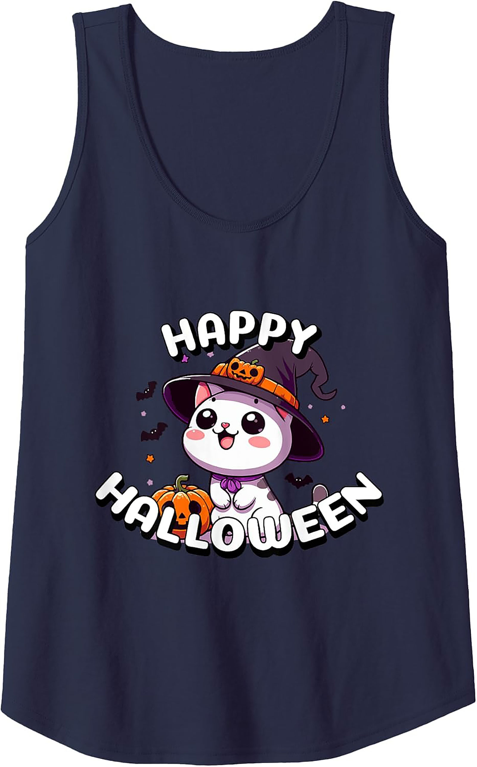 Cute Halloween Cat Tank Top | Kawaii Witch Graphic