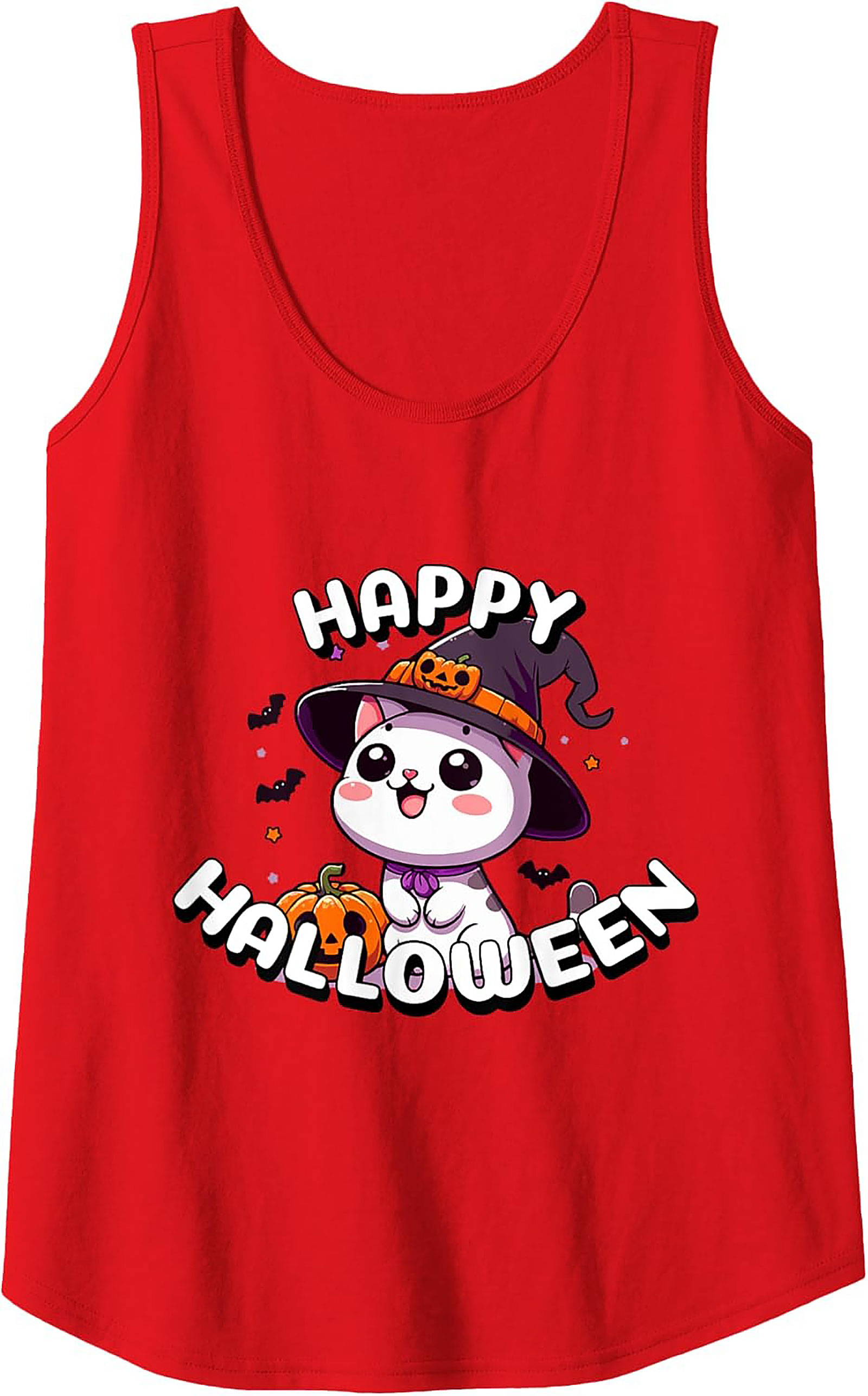 Cute Halloween Cat Tank Top | Kawaii Witch Graphic