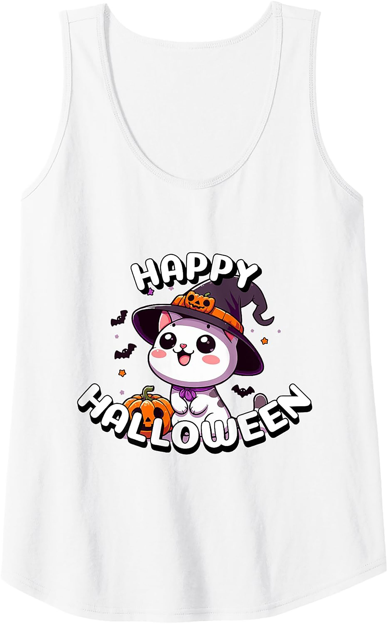 Cute Halloween Cat Tank Top | Kawaii Witch Graphic