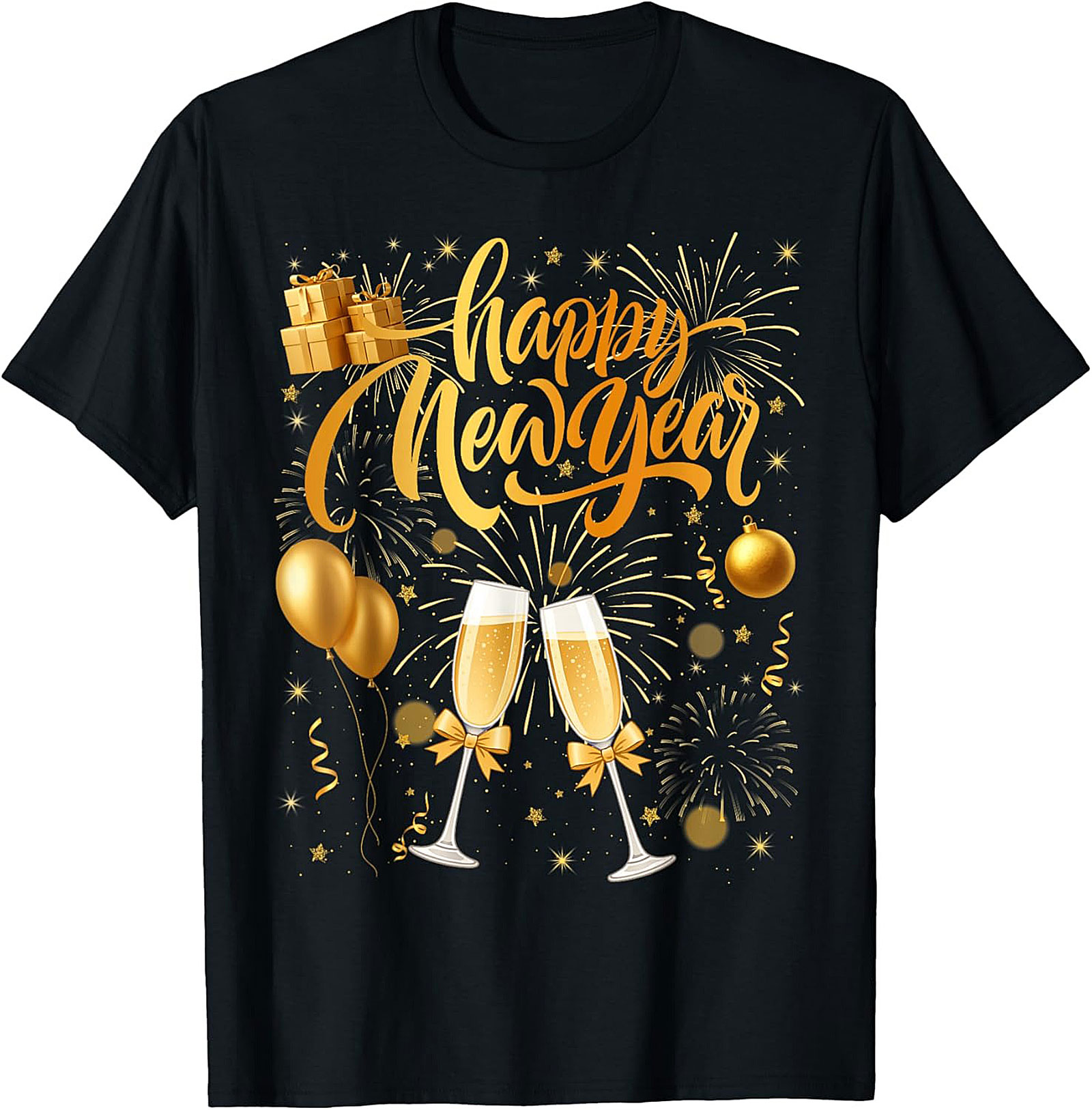 Happy New Year T-Shirt Festive Golden Graphic Tee