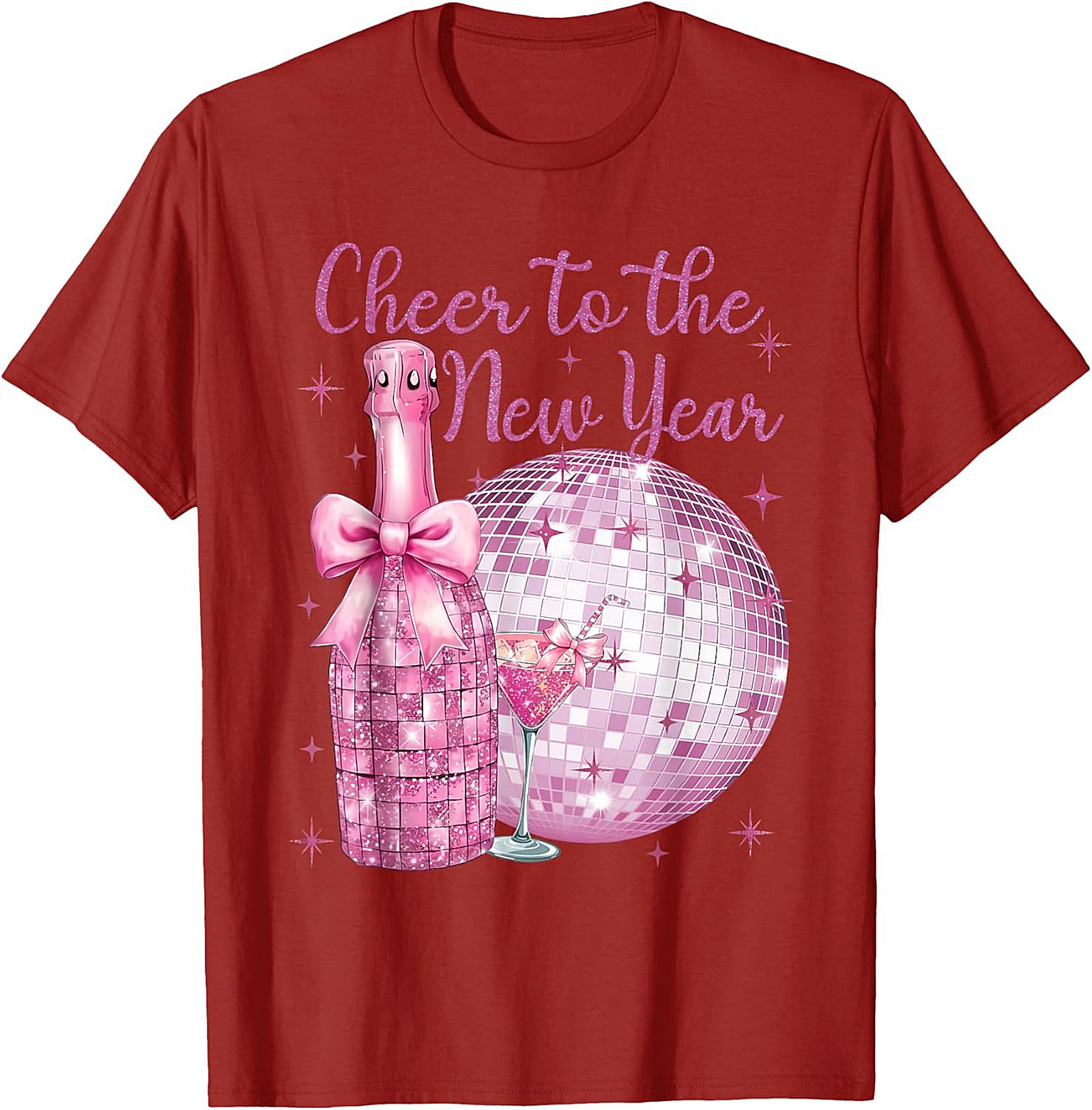 Pink Glitter NYE T-Shirt Cheer to the New Year Graphic Tee