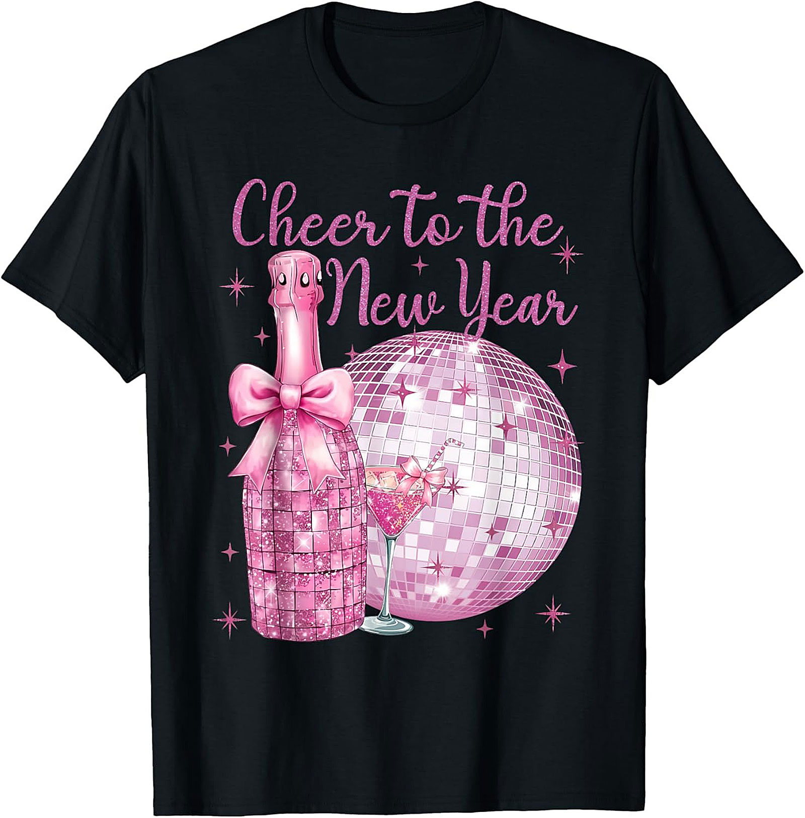 Pink Glitter NYE T-Shirt Cheer to the New Year Graphic Tee