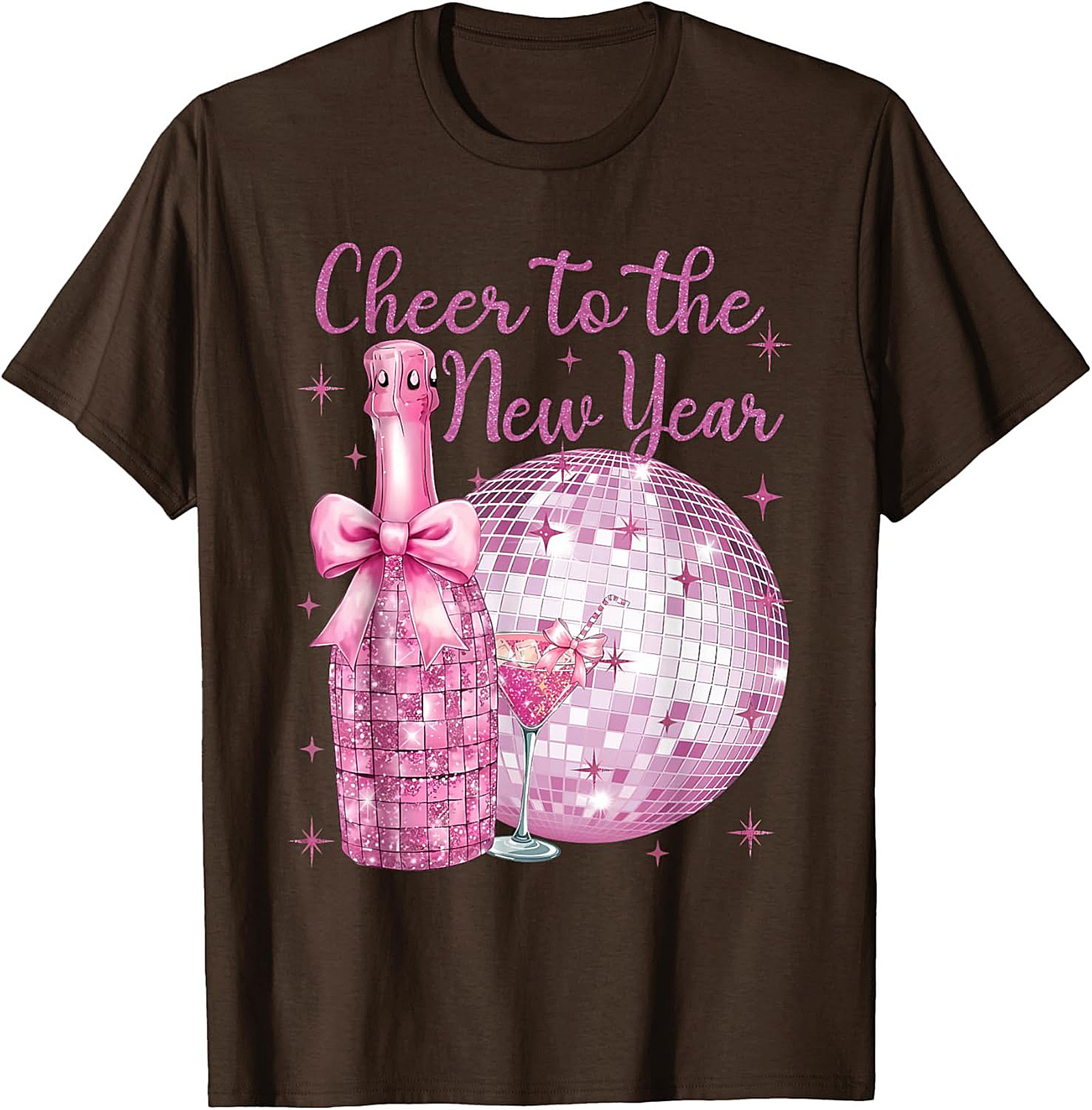 Pink Glitter NYE T-Shirt Cheer to the New Year Graphic Tee