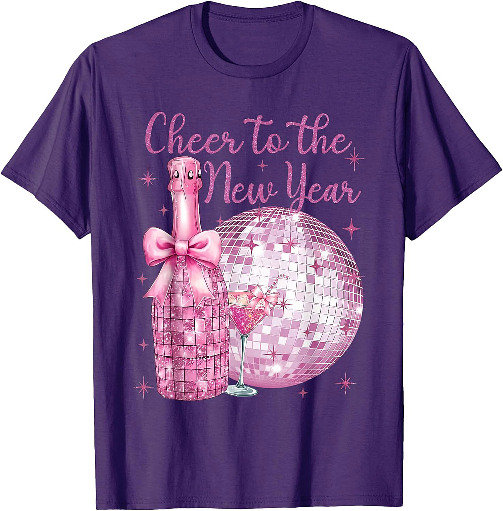 Pink Glitter NYE T-Shirt Cheer to the New Year Graphic Tee