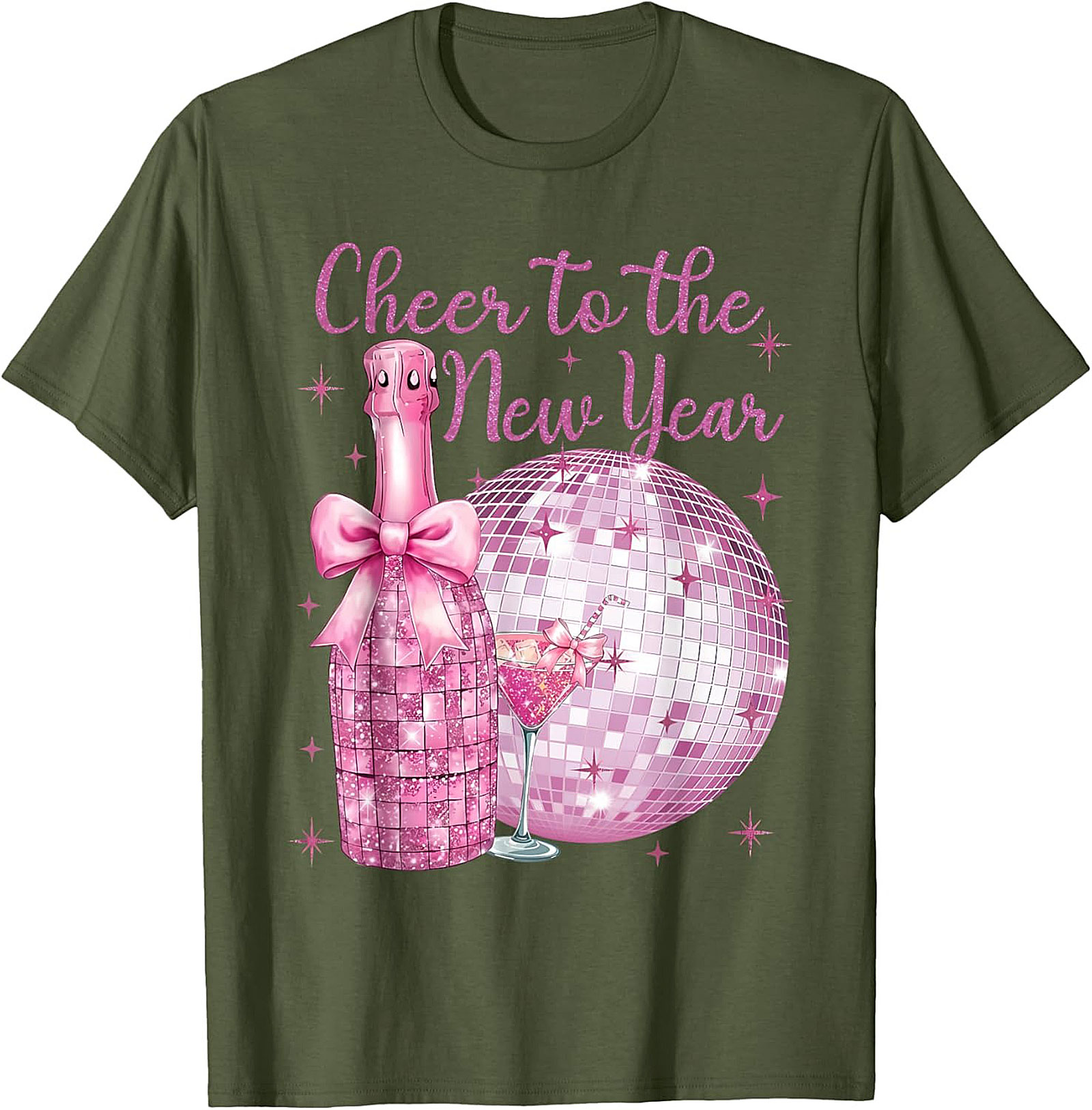 Pink Glitter NYE T-Shirt Cheer to the New Year Graphic Tee