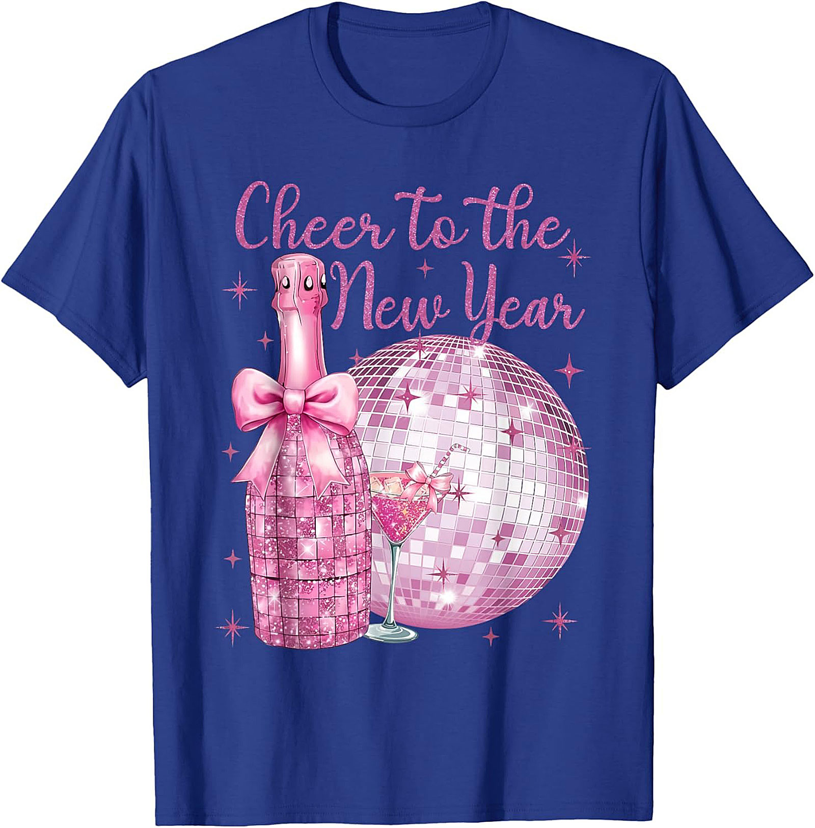 Pink Glitter NYE T-Shirt Cheer to the New Year Graphic Tee