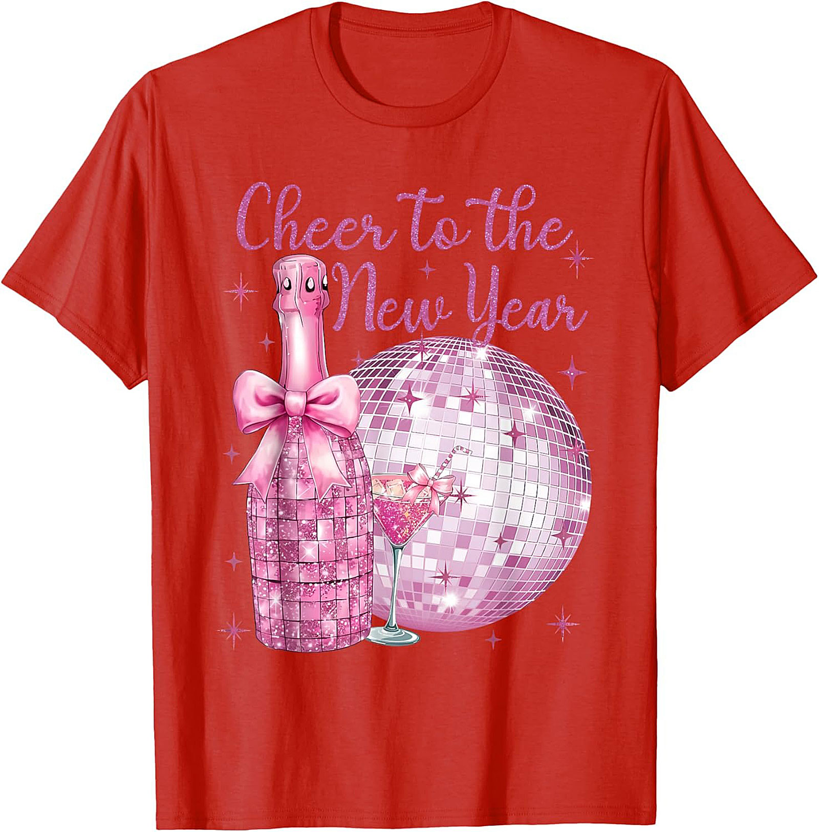 Pink Glitter NYE T-Shirt Cheer to the New Year Graphic Tee