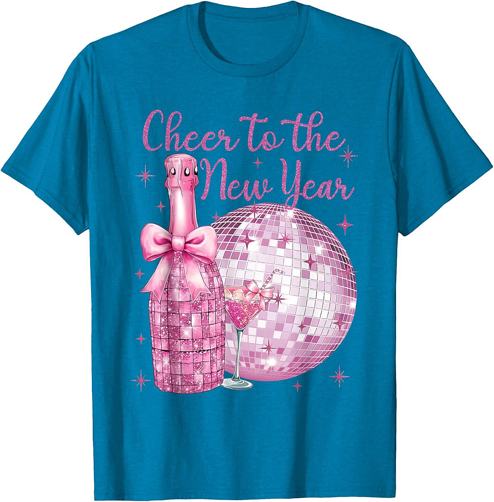 Pink Glitter NYE T-Shirt Cheer to the New Year Graphic Tee