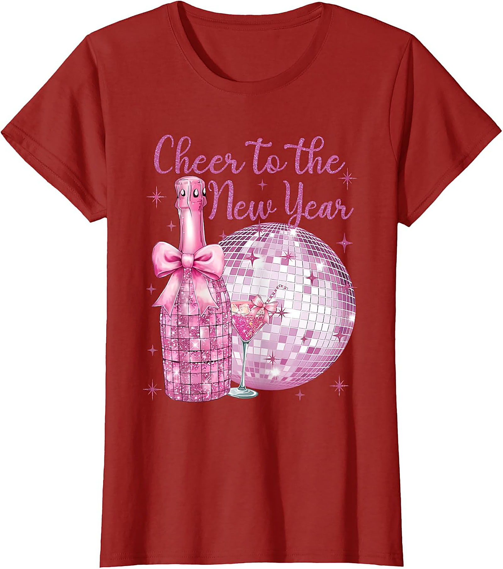 Pink Glitter NYE T-Shirt Cheer to the New Year Graphic Tee