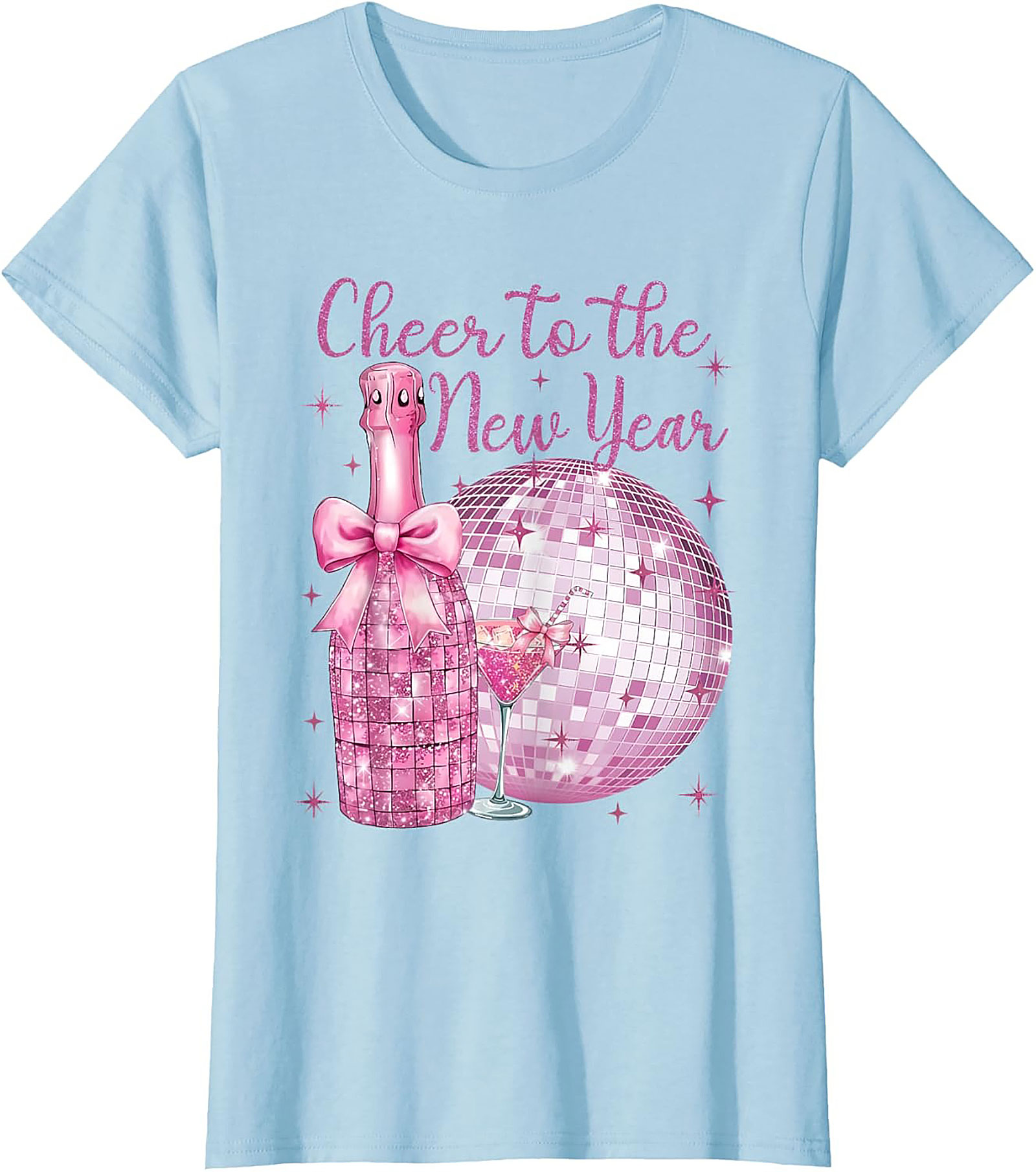 Pink Glitter NYE T-Shirt Cheer to the New Year Graphic Tee