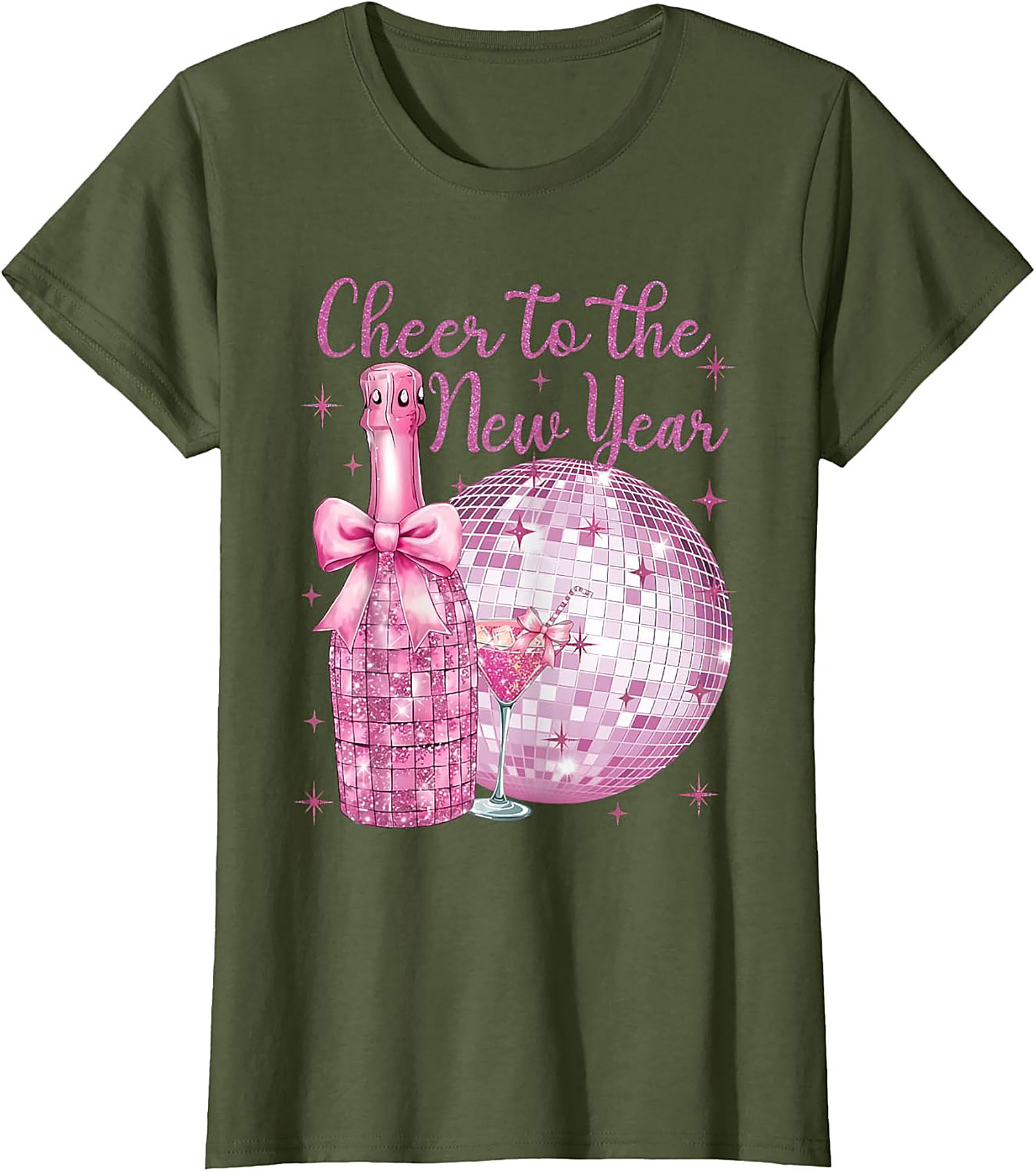 Pink Glitter NYE T-Shirt Cheer to the New Year Graphic Tee