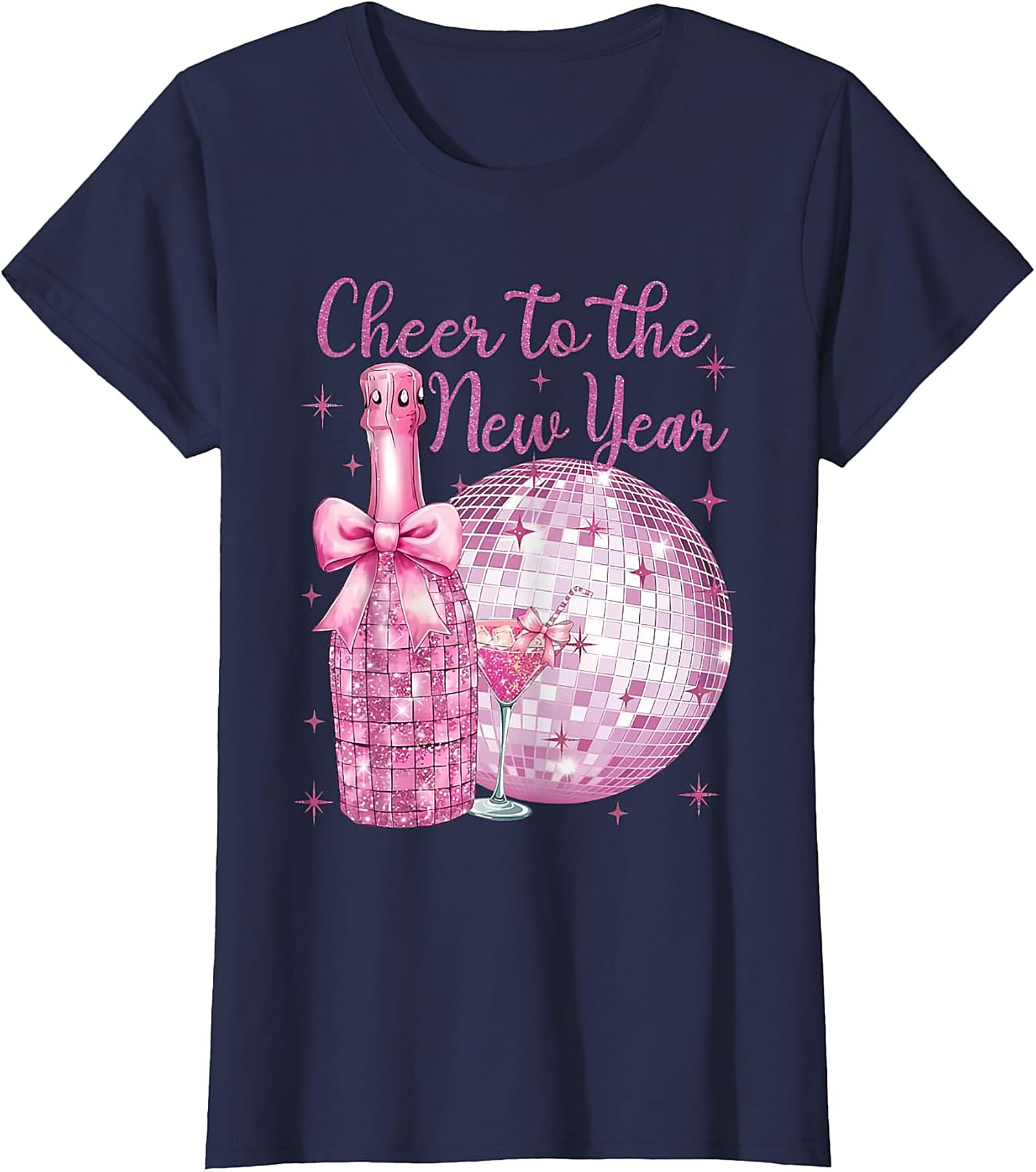 Pink Glitter NYE T-Shirt Cheer to the New Year Graphic Tee