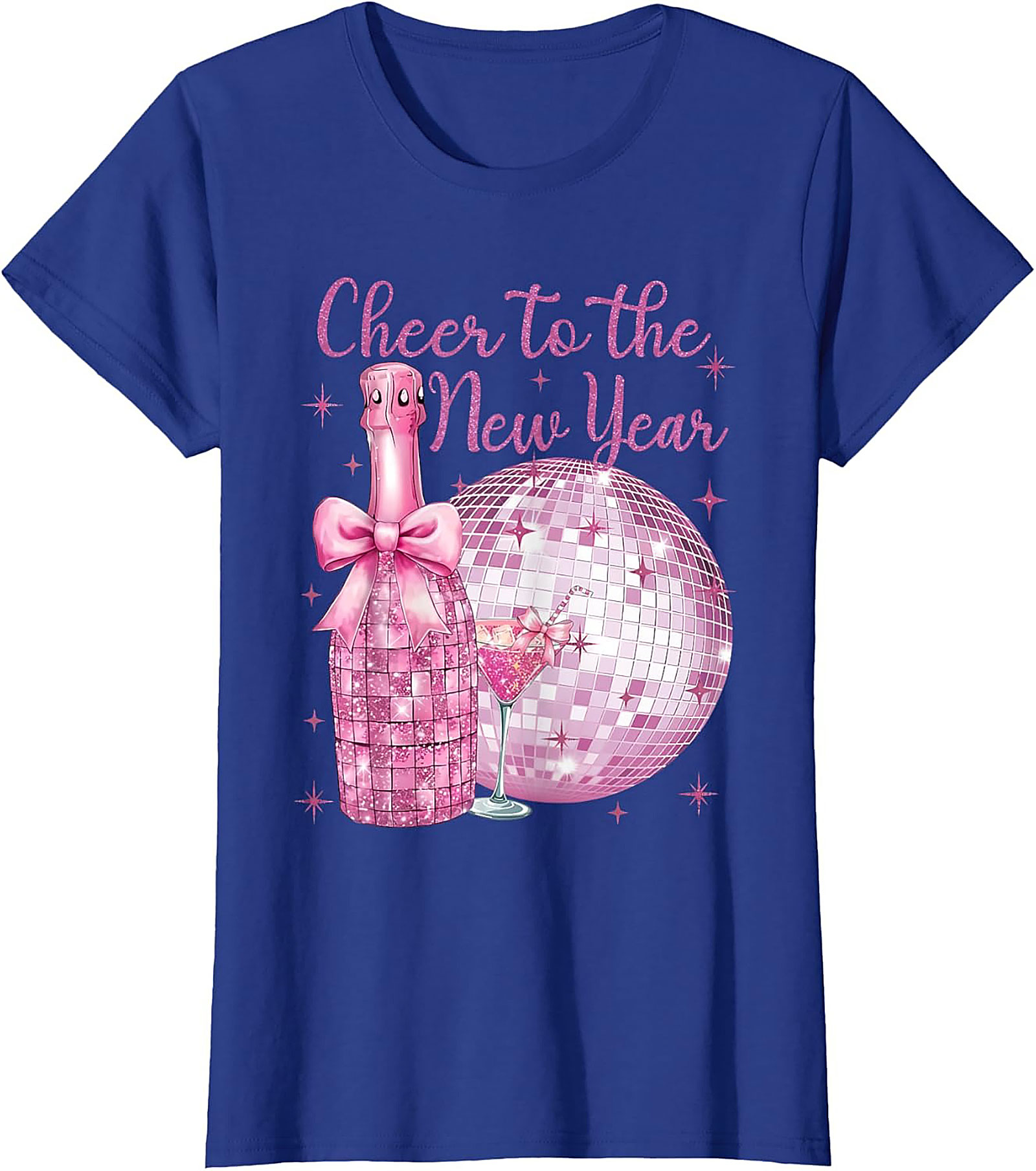 Pink Glitter NYE T-Shirt Cheer to the New Year Graphic Tee