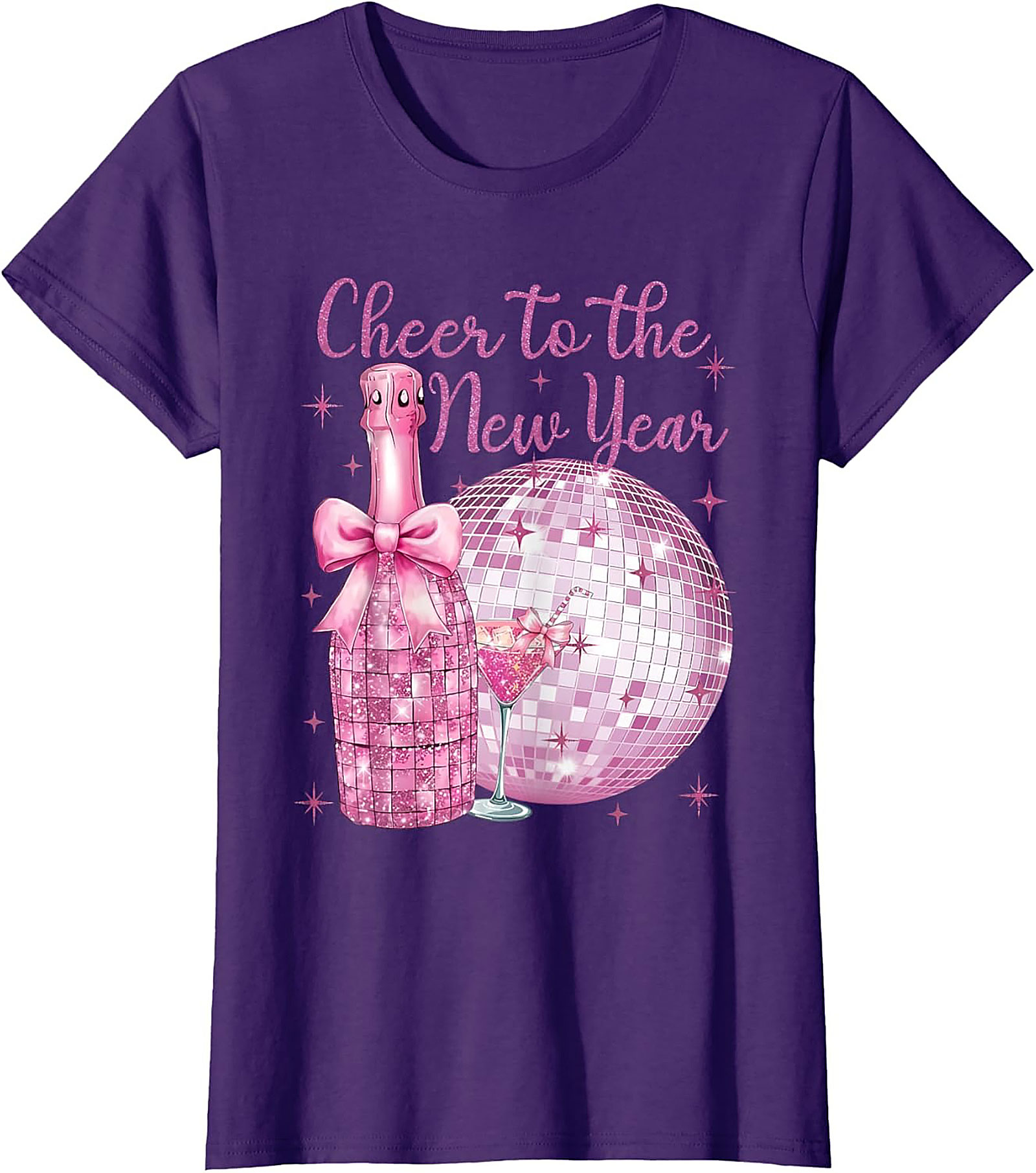 Pink Glitter NYE T-Shirt Cheer to the New Year Graphic Tee