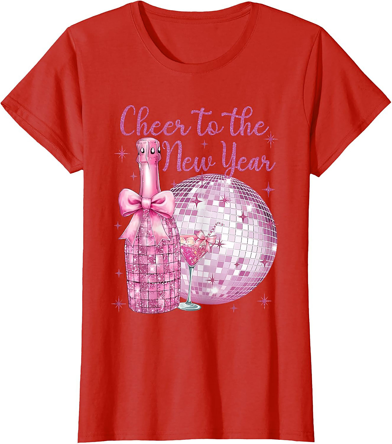 Pink Glitter NYE T-Shirt Cheer to the New Year Graphic Tee