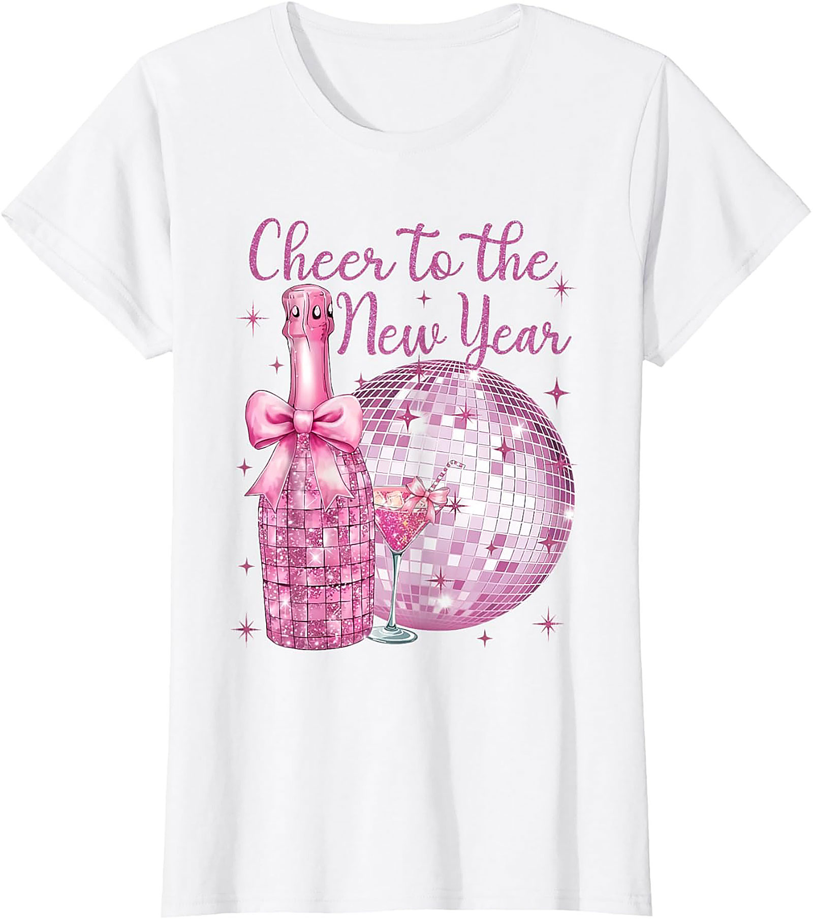 Pink Glitter NYE T-Shirt Cheer to the New Year Graphic Tee