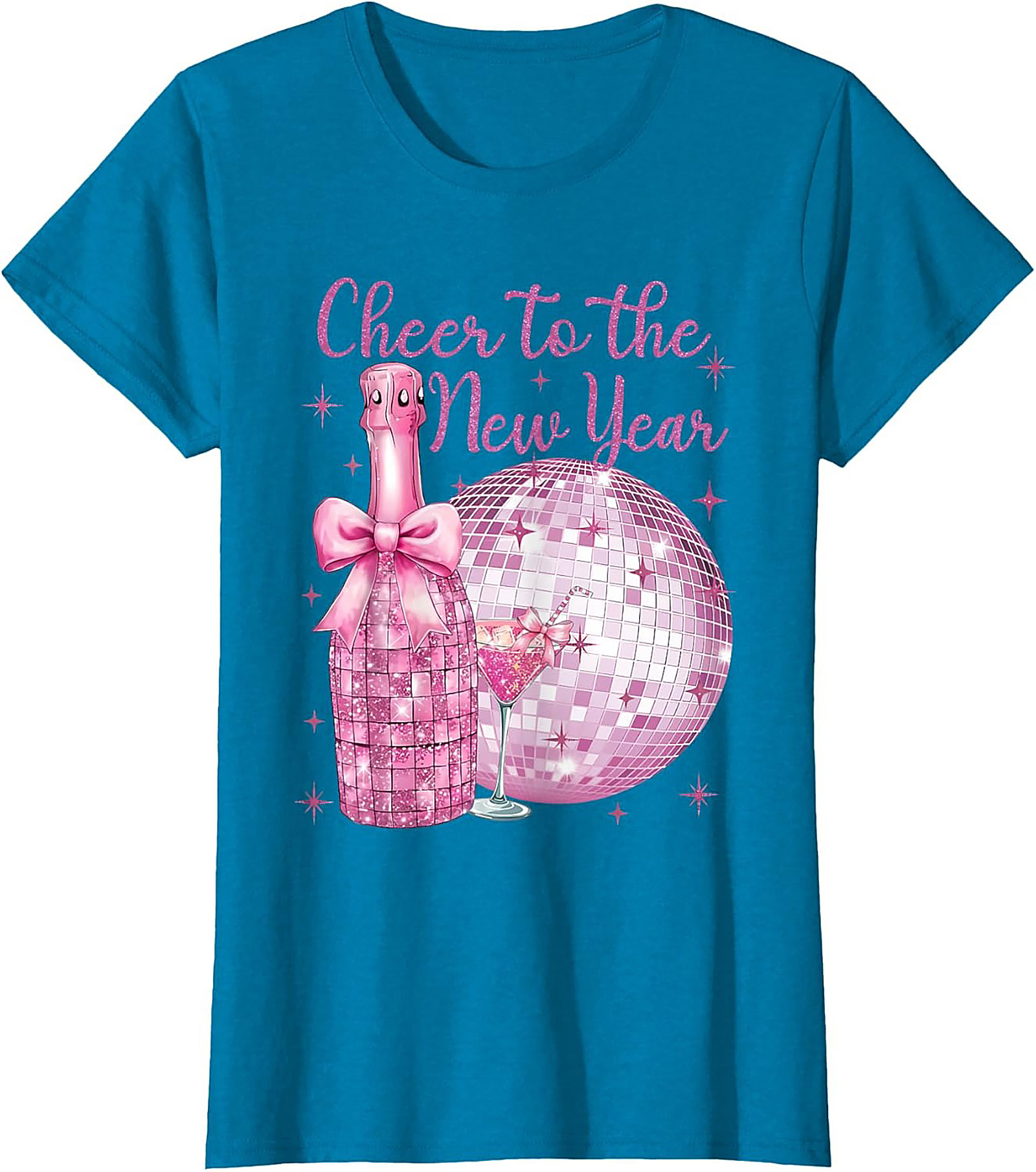 Pink Glitter NYE T-Shirt Cheer to the New Year Graphic Tee