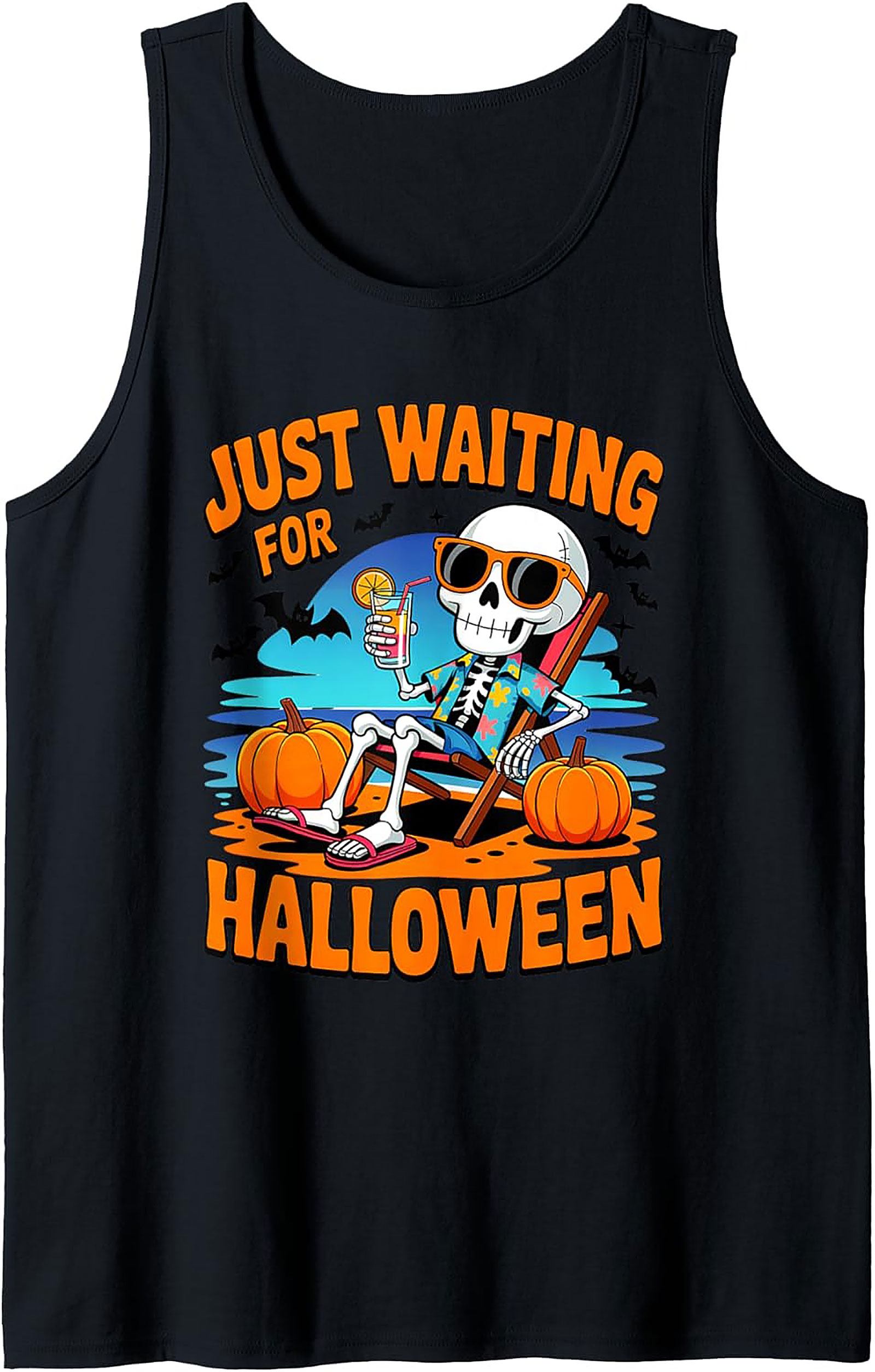 Just Waiting For Halloween Skeleton Graphic Tank Top