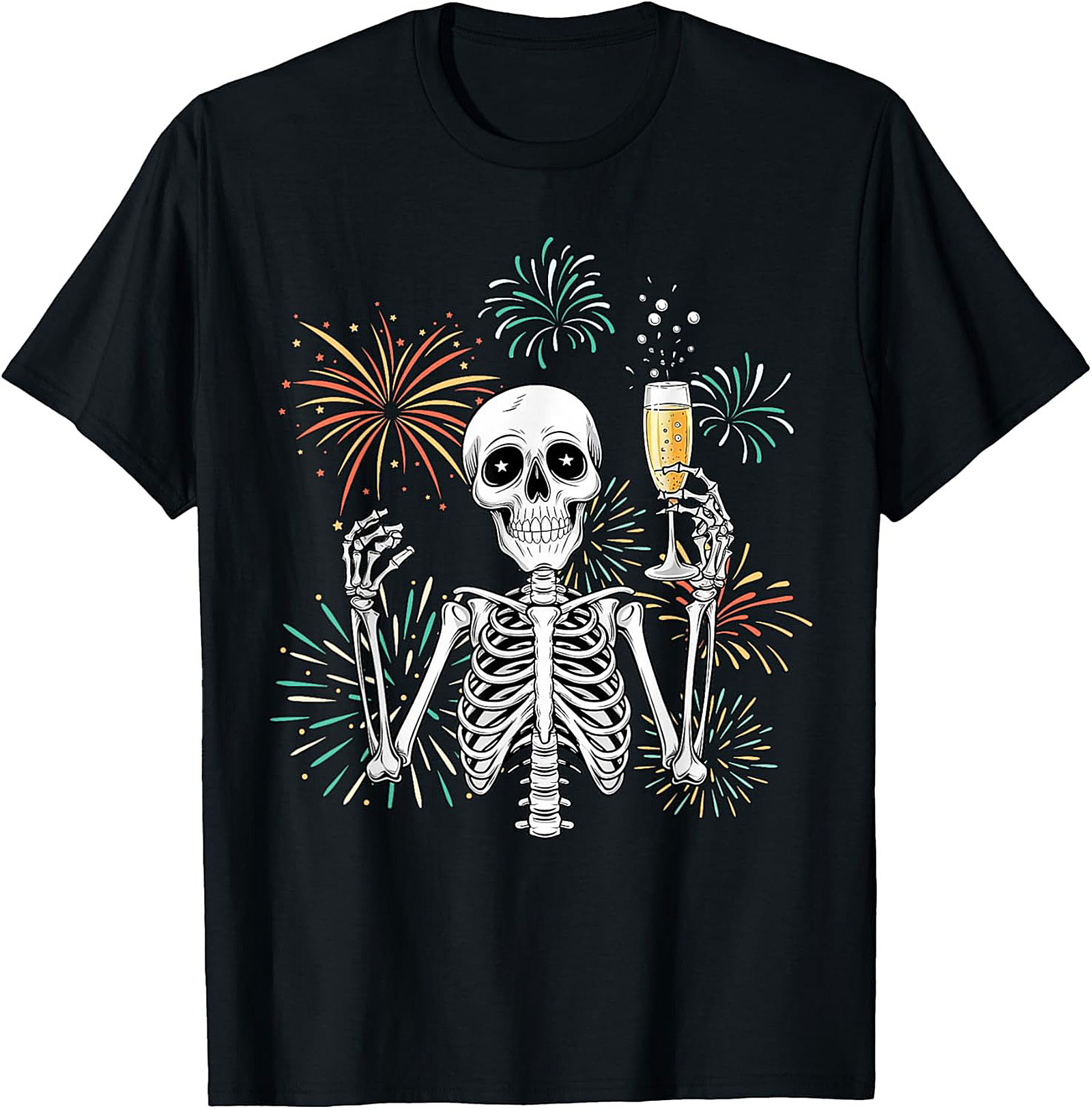 New Year Skeleton T-shirt Funny NYE Graphic Tee Gift