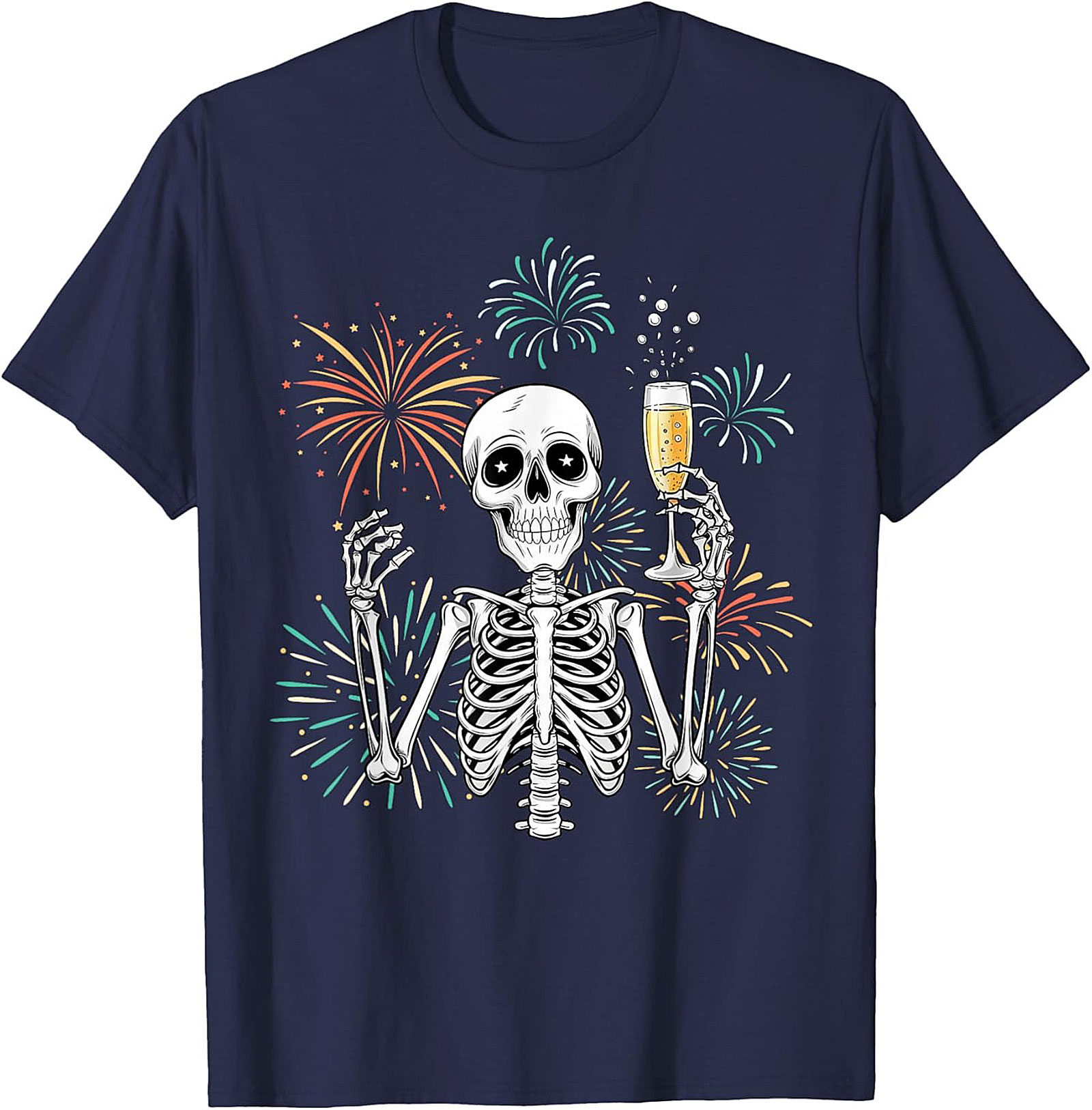 New Year Skeleton T-shirt Funny NYE Graphic Tee Gift