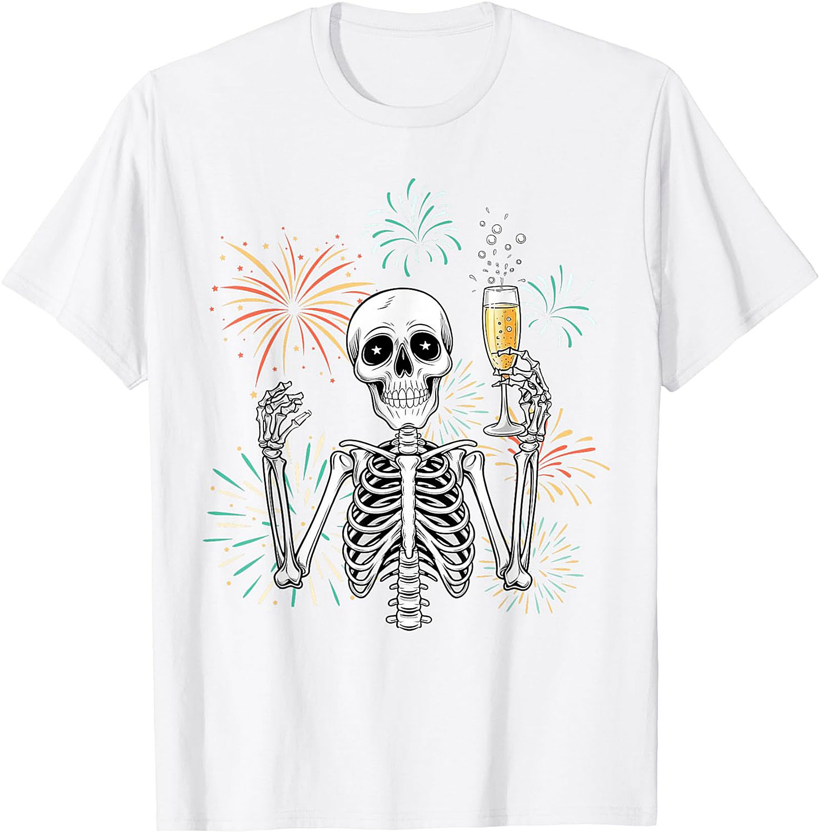 New Year Skeleton T-shirt Funny NYE Graphic Tee Gift