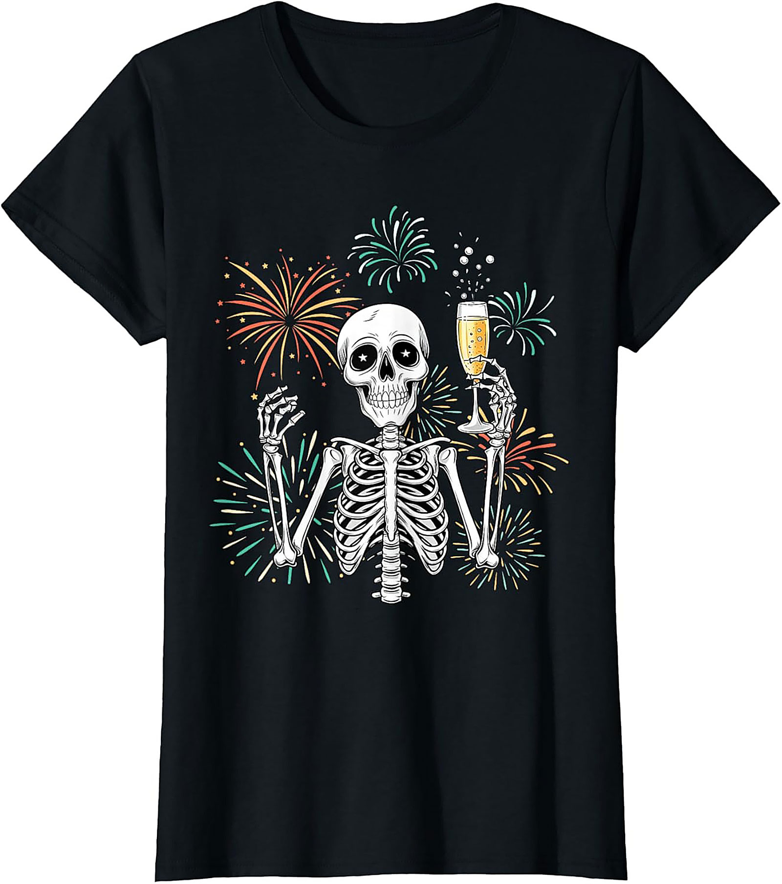 New Year Skeleton T-shirt Funny NYE Graphic Tee Gift