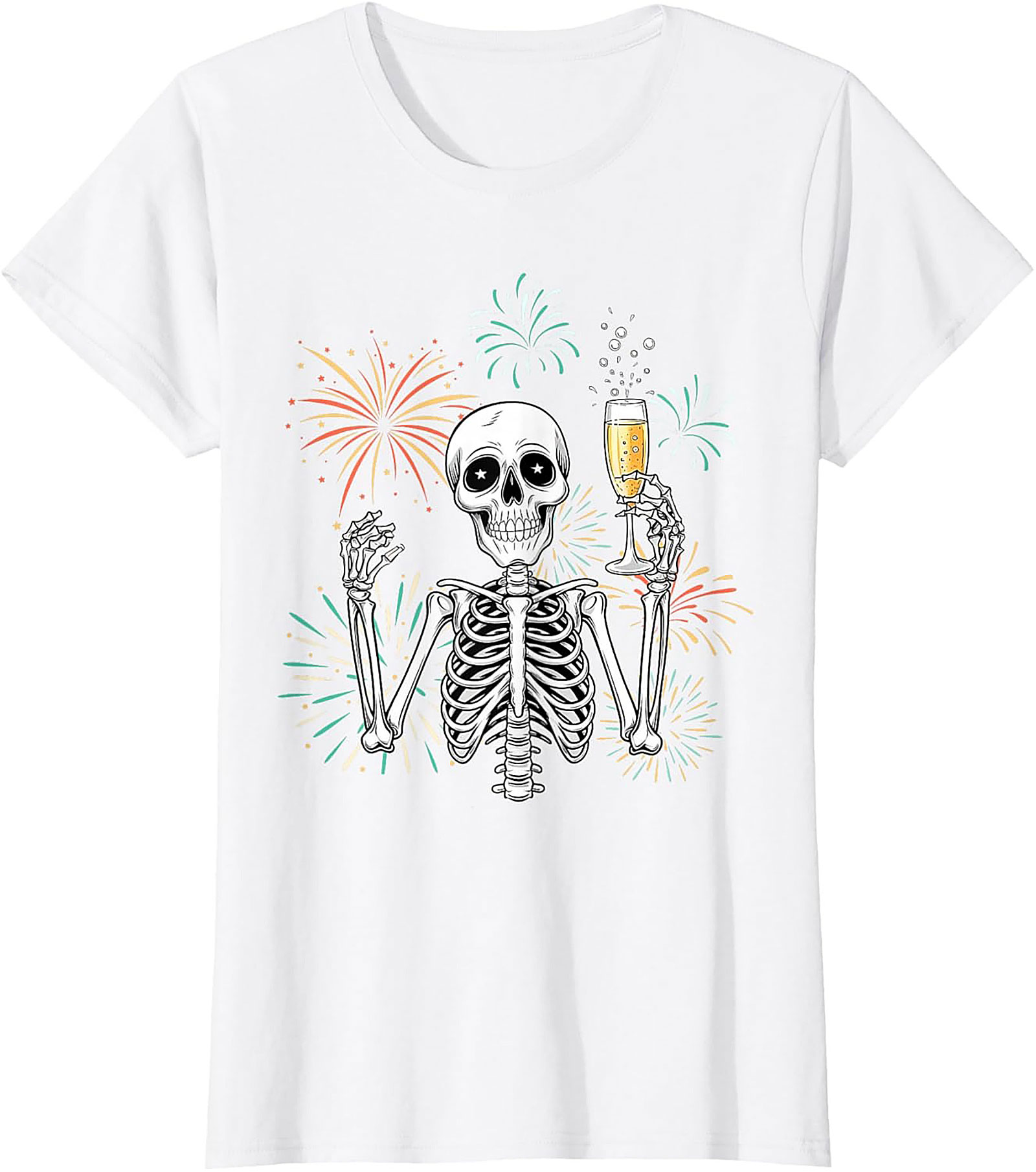 New Year Skeleton T-shirt Funny NYE Graphic Tee Gift