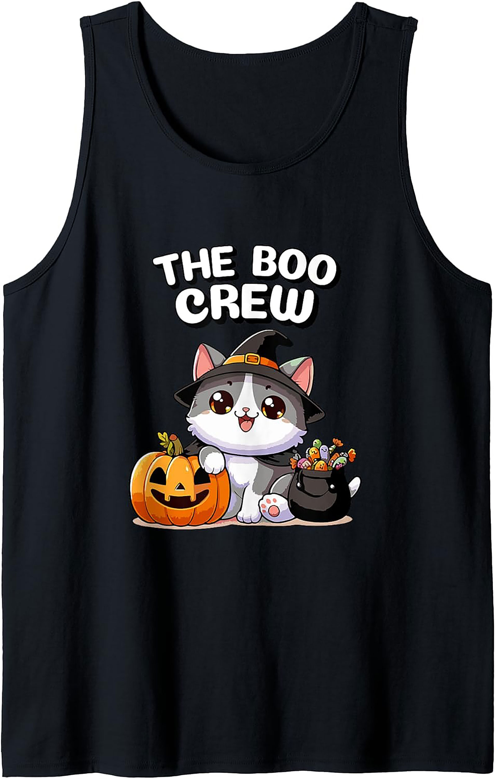 The Boo Crew Cute Witch Cat Graphic Tank Top | Halloween