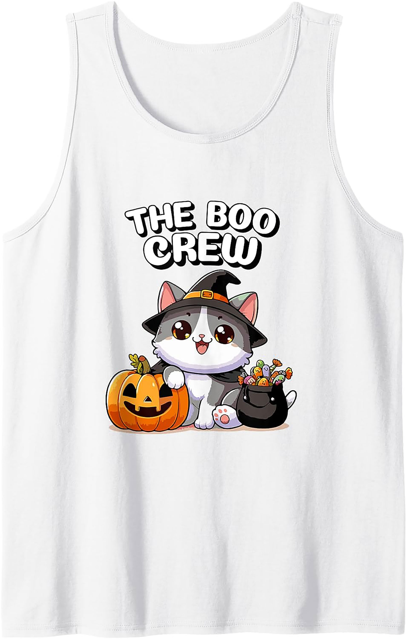 The Boo Crew Cute Witch Cat Graphic Tank Top | Halloween