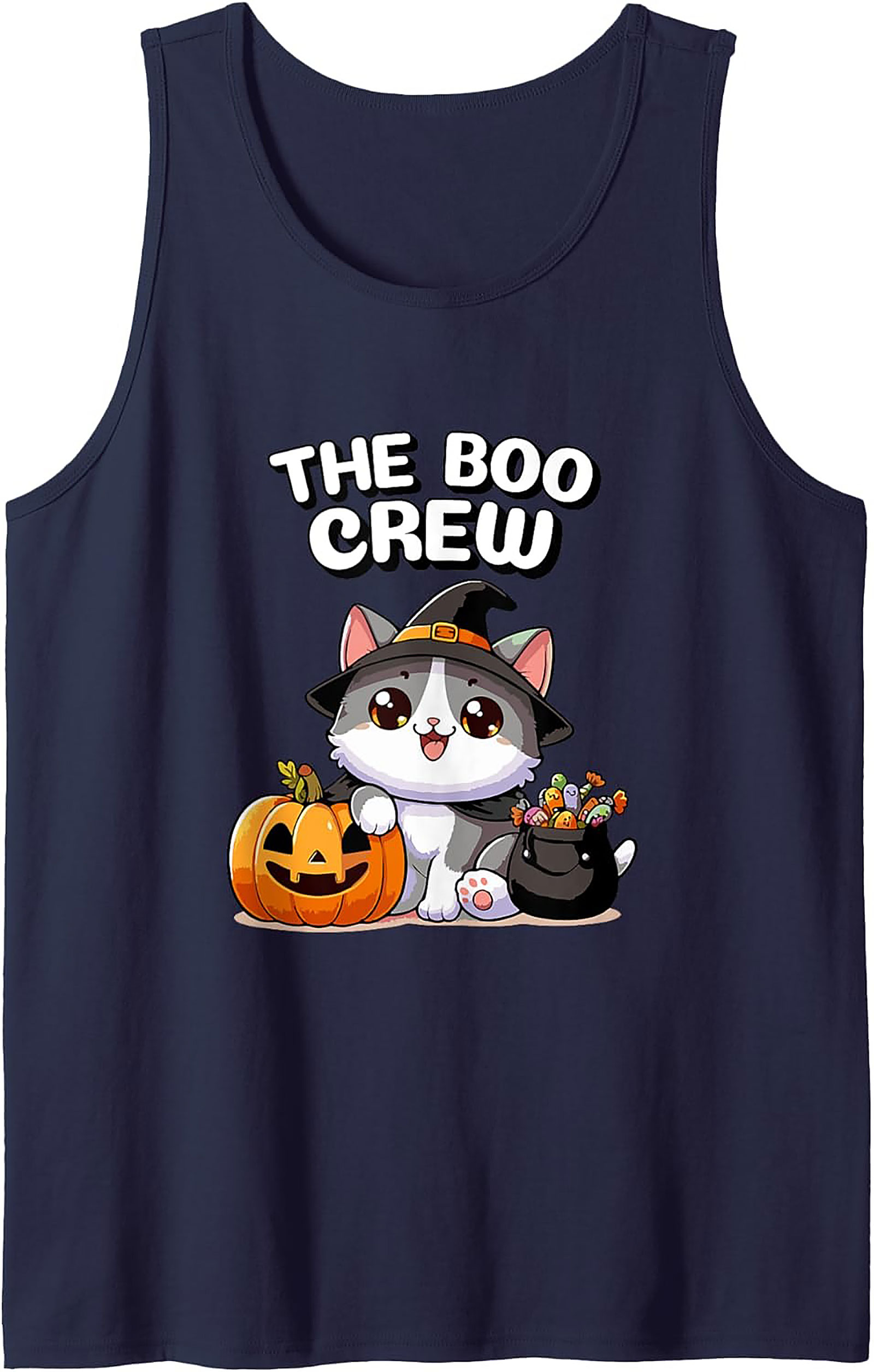 The Boo Crew Cute Witch Cat Graphic Tank Top | Halloween