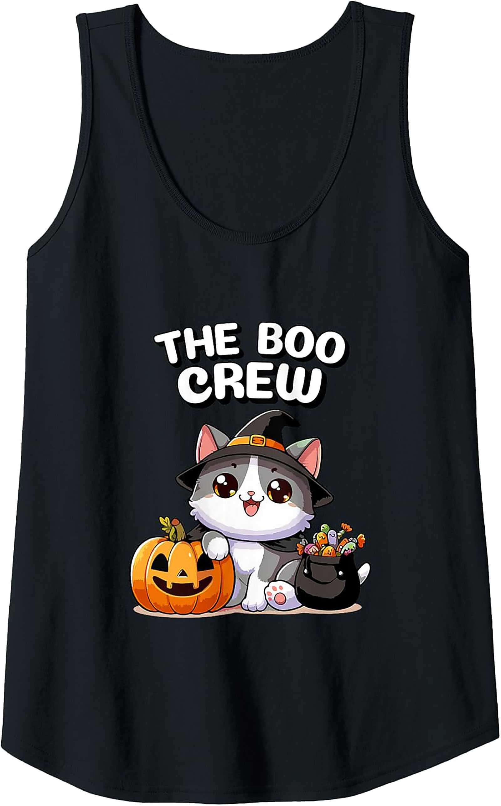 The Boo Crew Cute Witch Cat Graphic Tank Top | Halloween