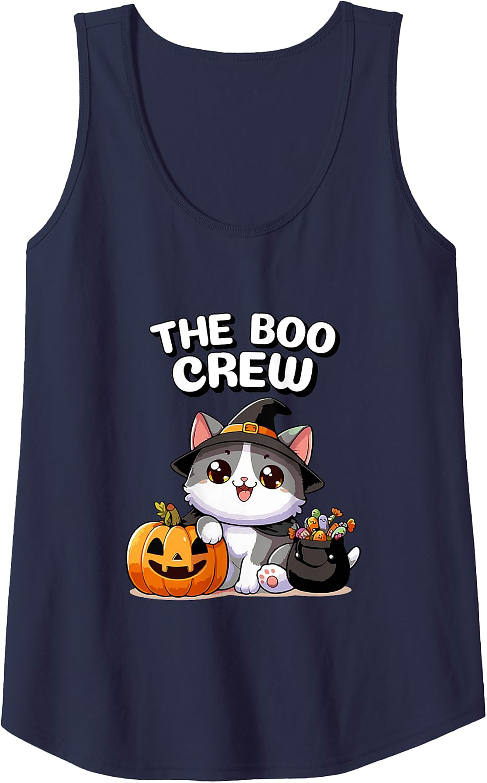 The Boo Crew Cute Witch Cat Graphic Tank Top | Halloween
