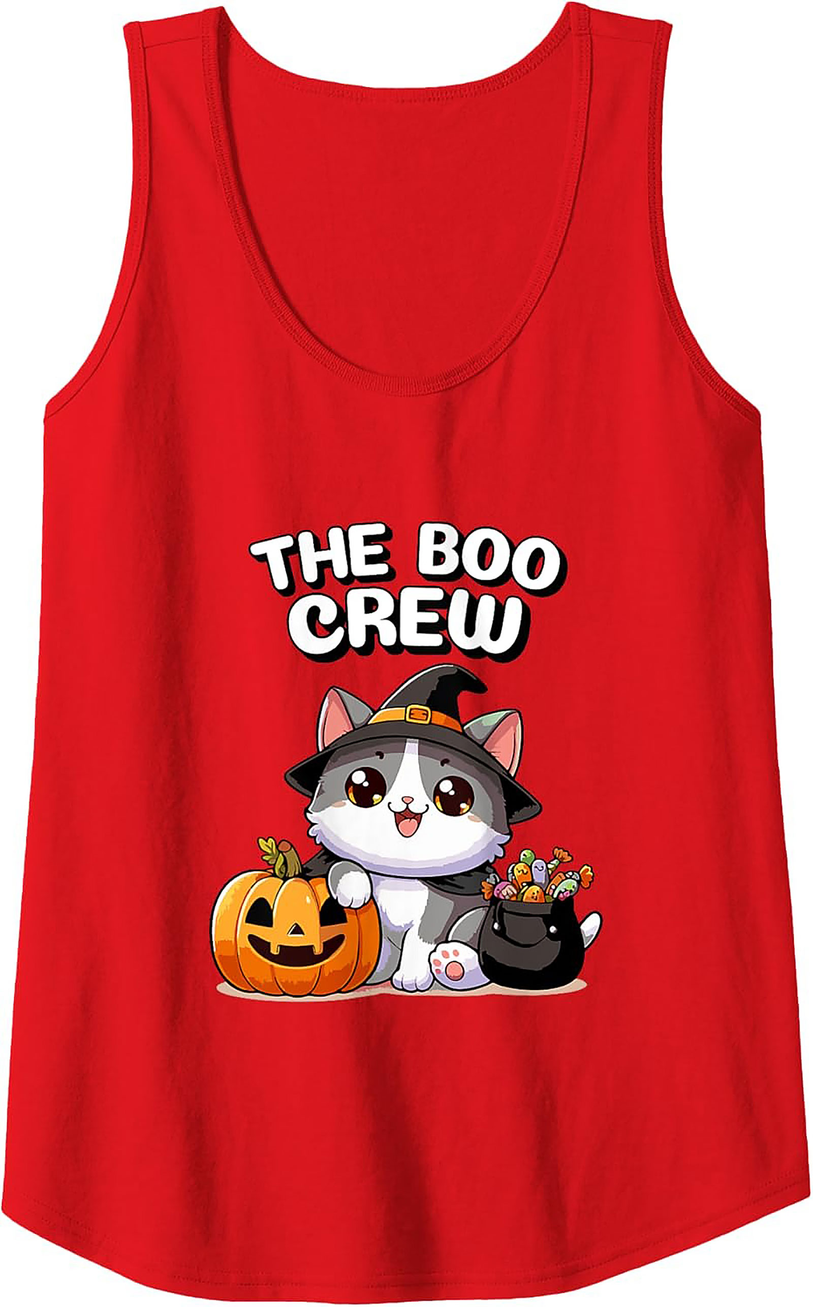 The Boo Crew Cute Witch Cat Graphic Tank Top | Halloween