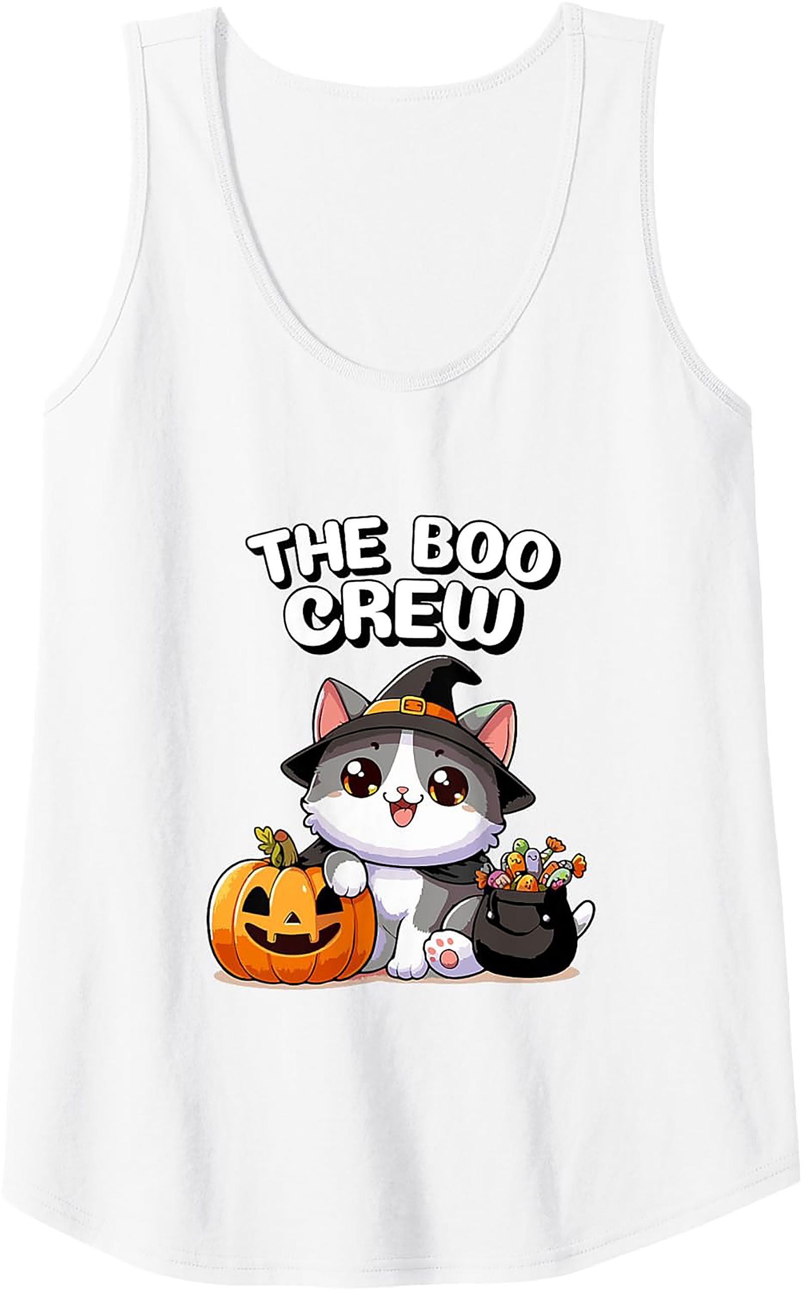 The Boo Crew Cute Witch Cat Graphic Tank Top | Halloween