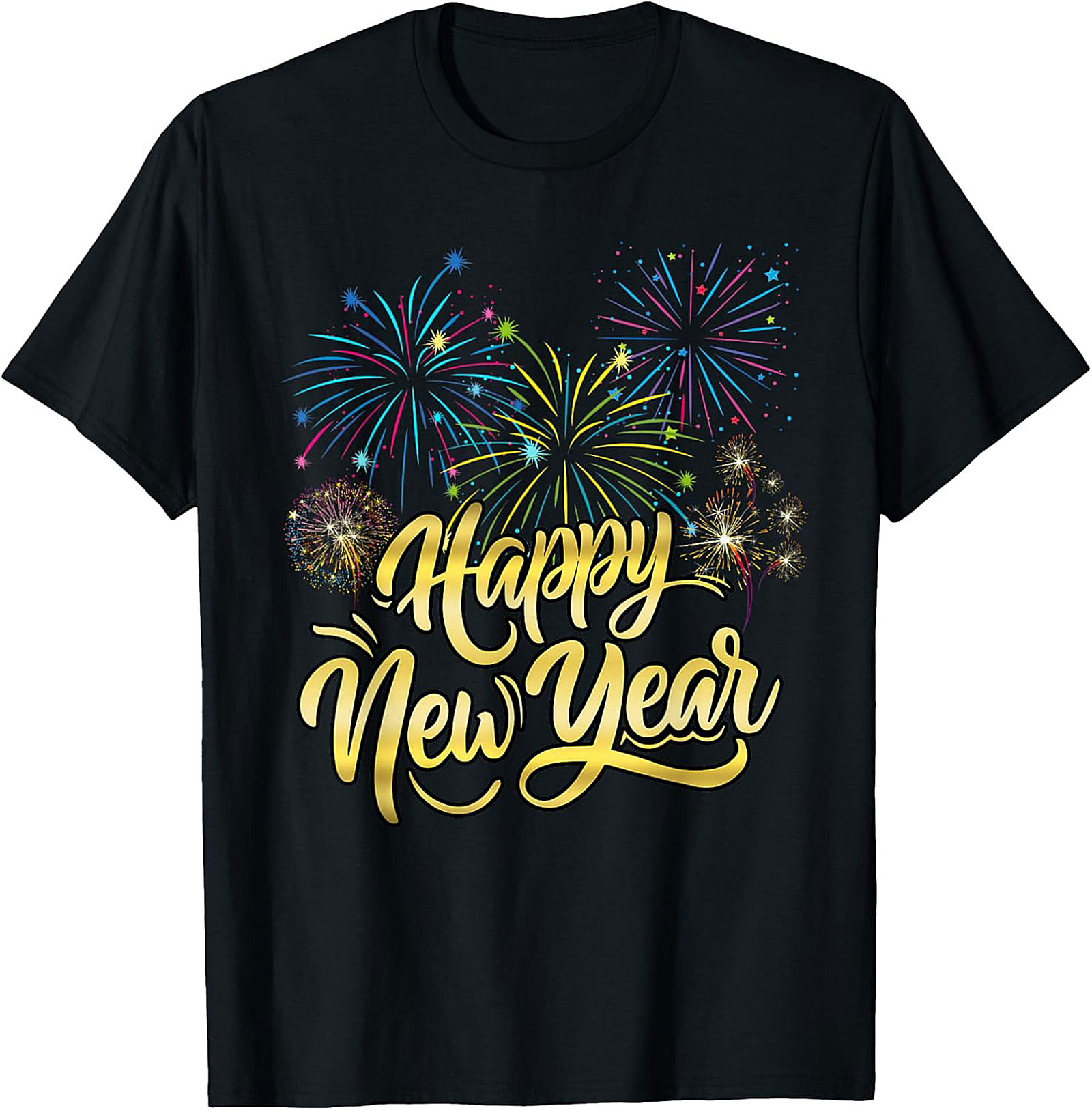 Happy New Year Graphic Tee Festive Fireworks Shirt