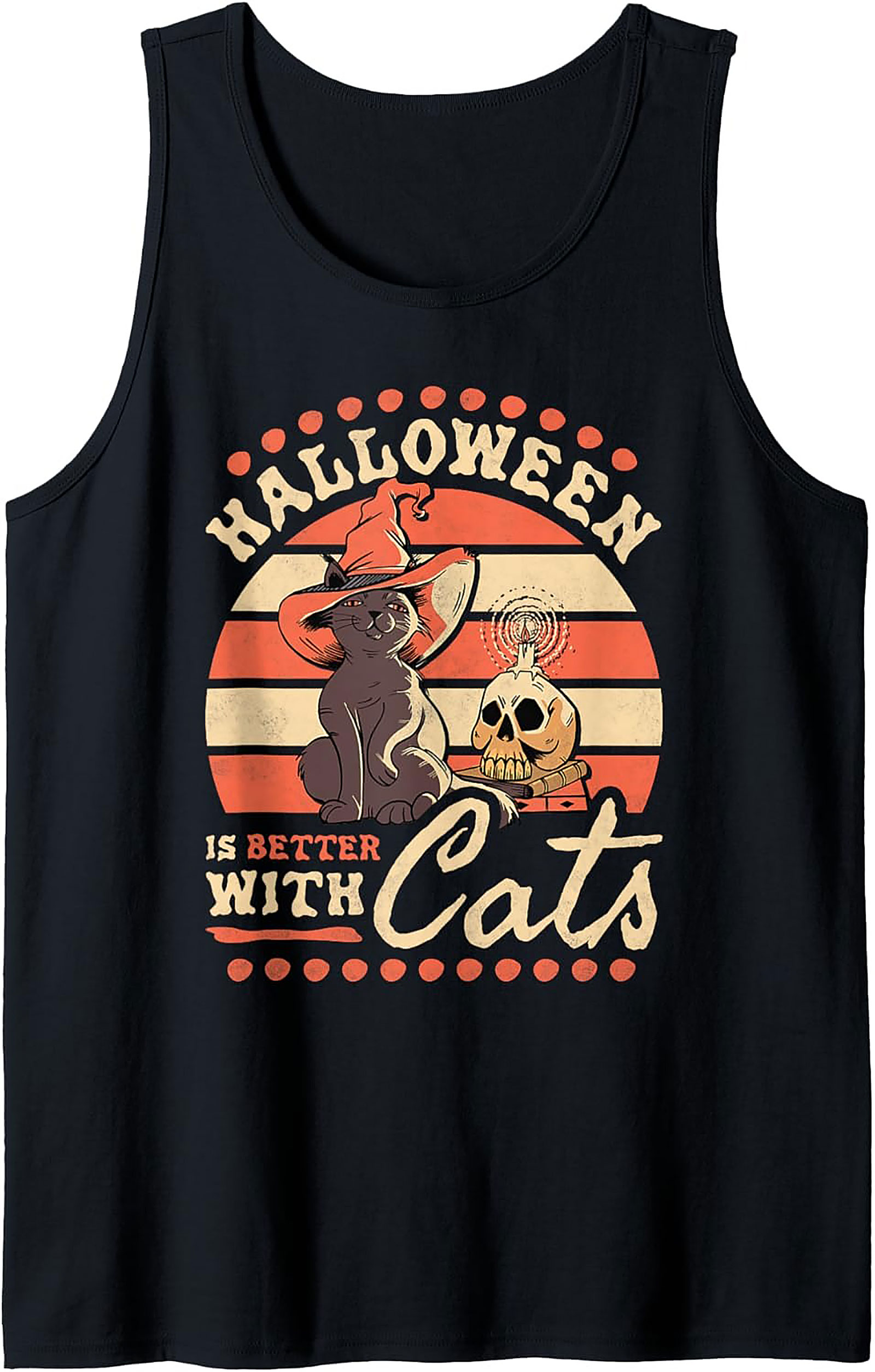 Halloween Cat Tank Top | Retro Witch Sleeveless Shirt