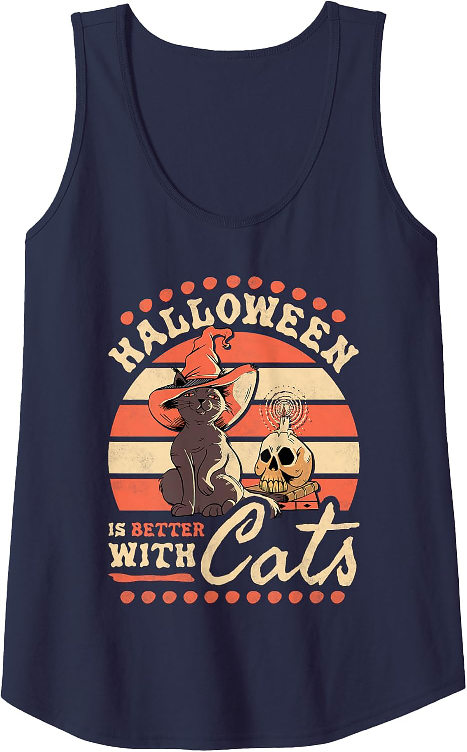 Halloween Cat Tank Top | Retro Witch Sleeveless Shirt
