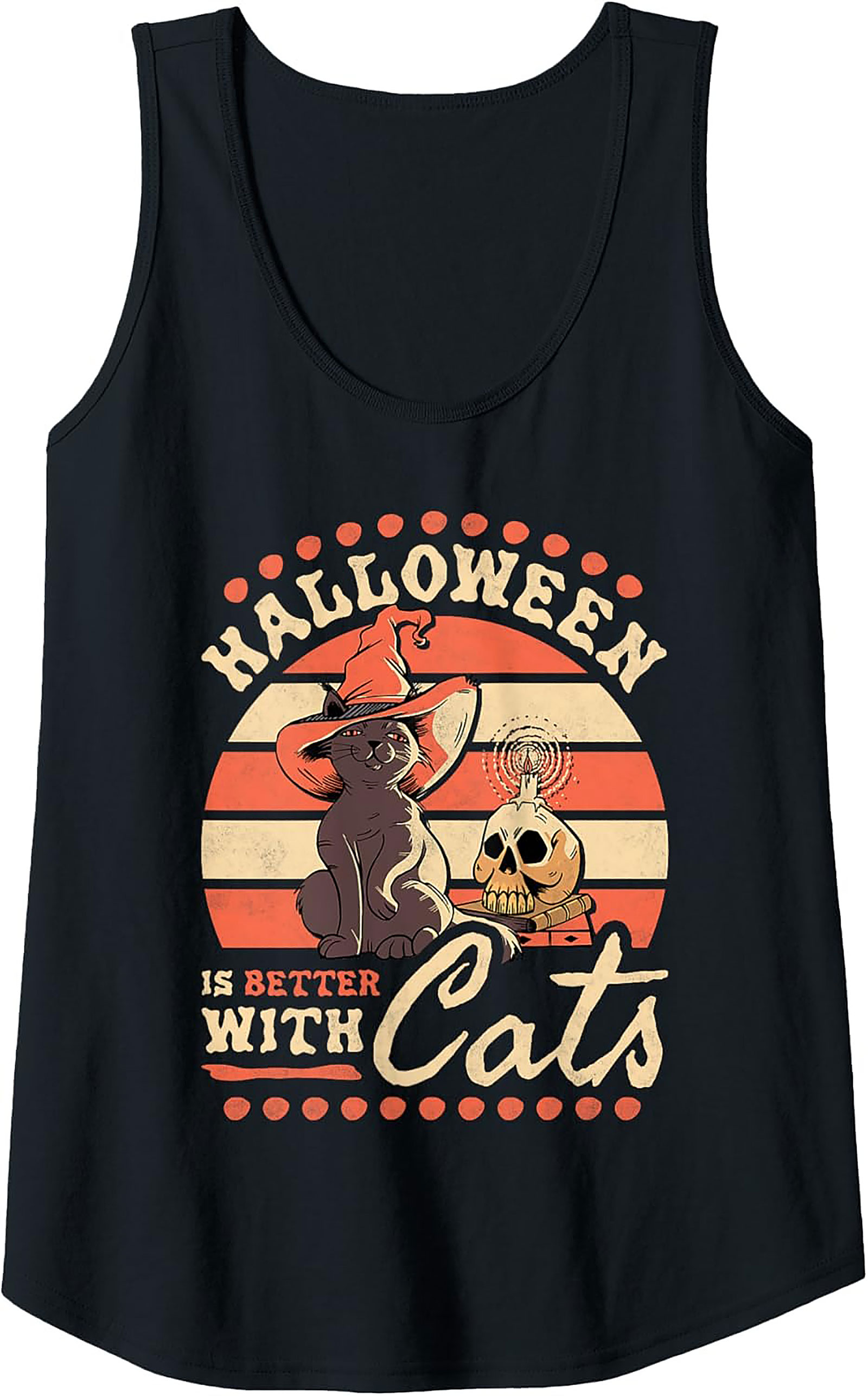 Halloween Cat Tank Top | Retro Witch Sleeveless Shirt