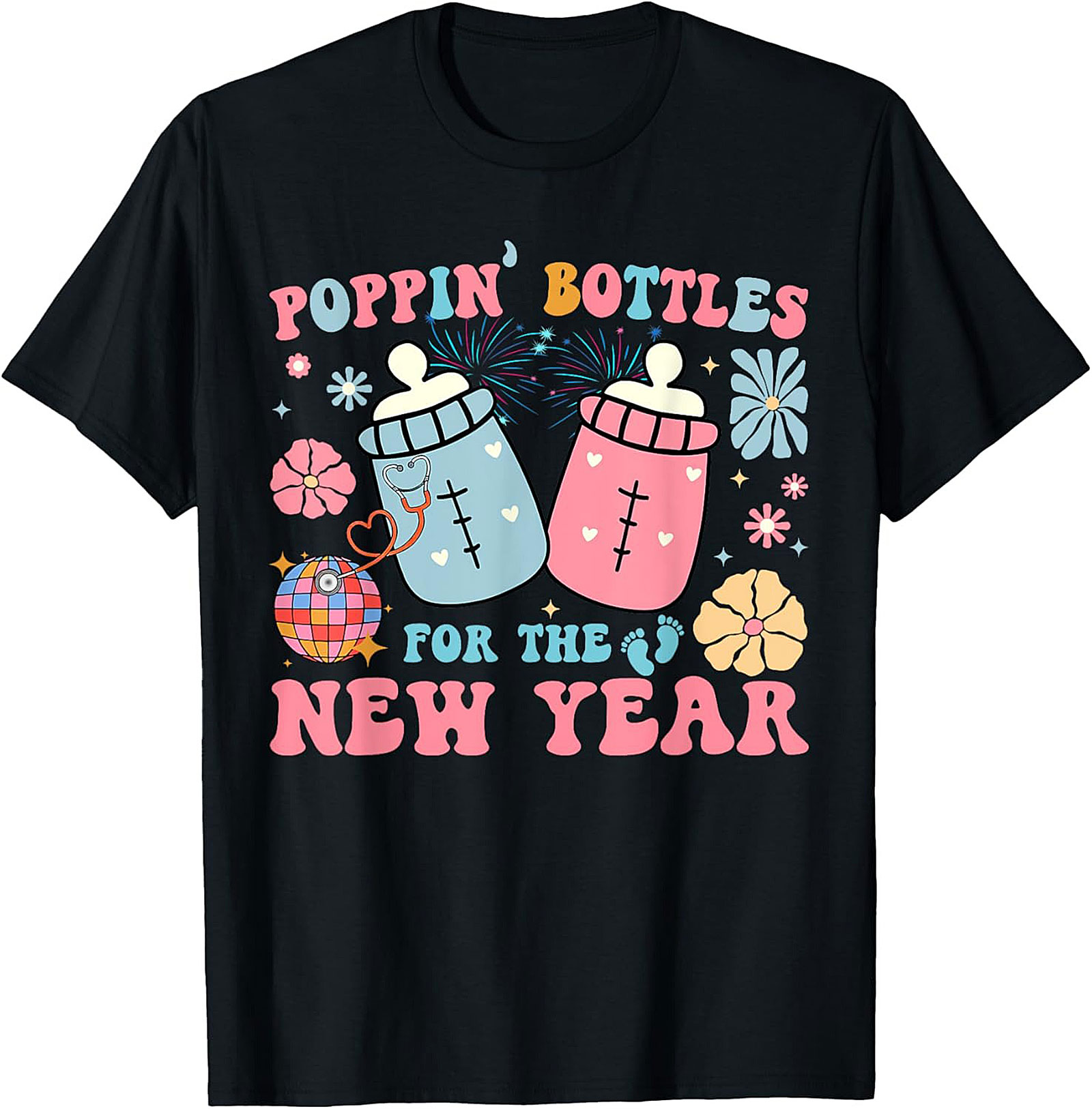 Poppin' Bottles New Year Baby Announcement Funny Tee