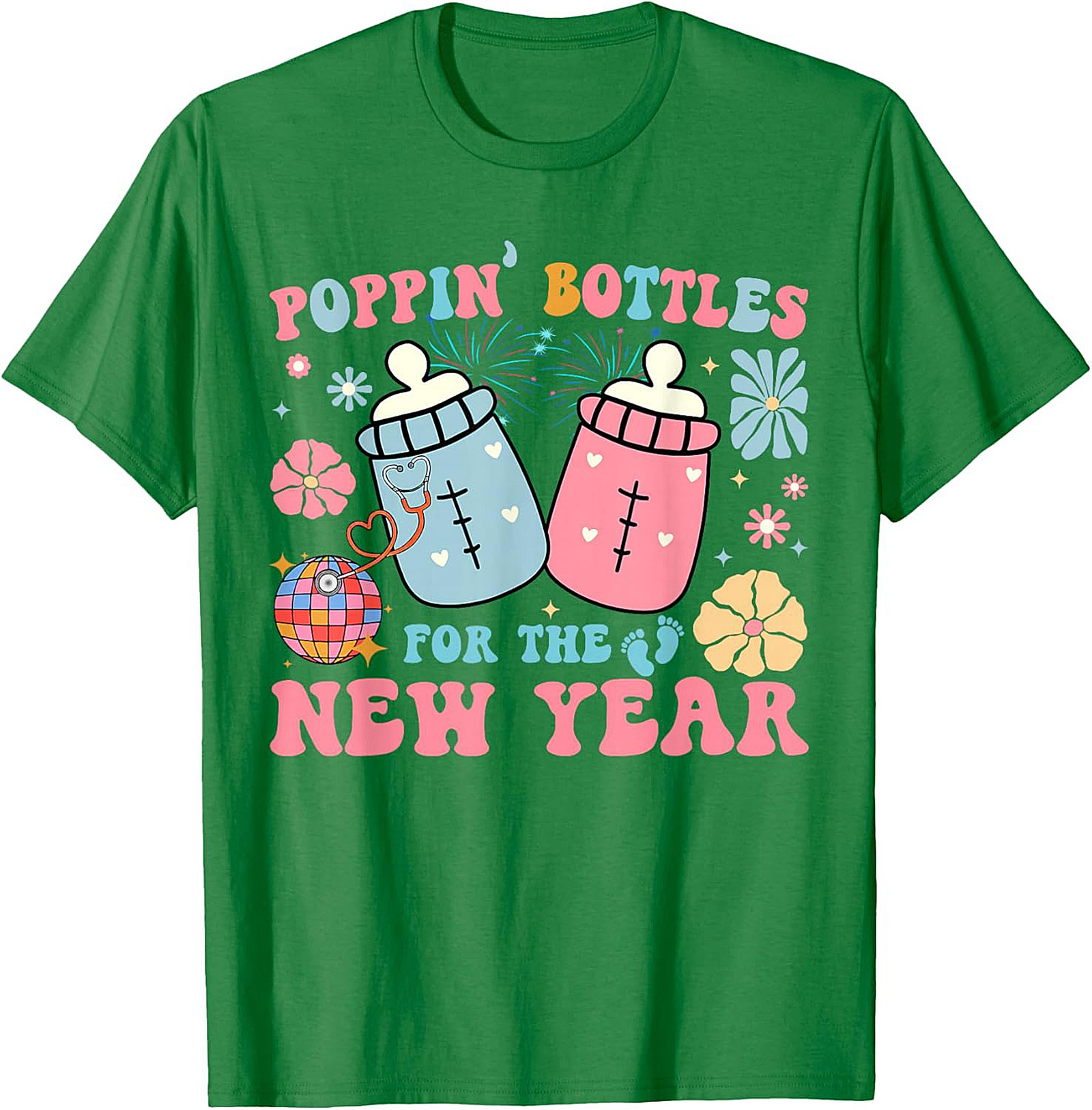 Poppin' Bottles New Year Baby Announcement Funny Tee
