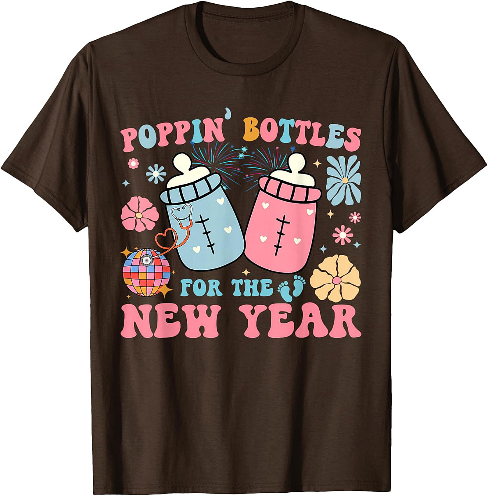 Poppin' Bottles New Year Baby Announcement Funny Tee