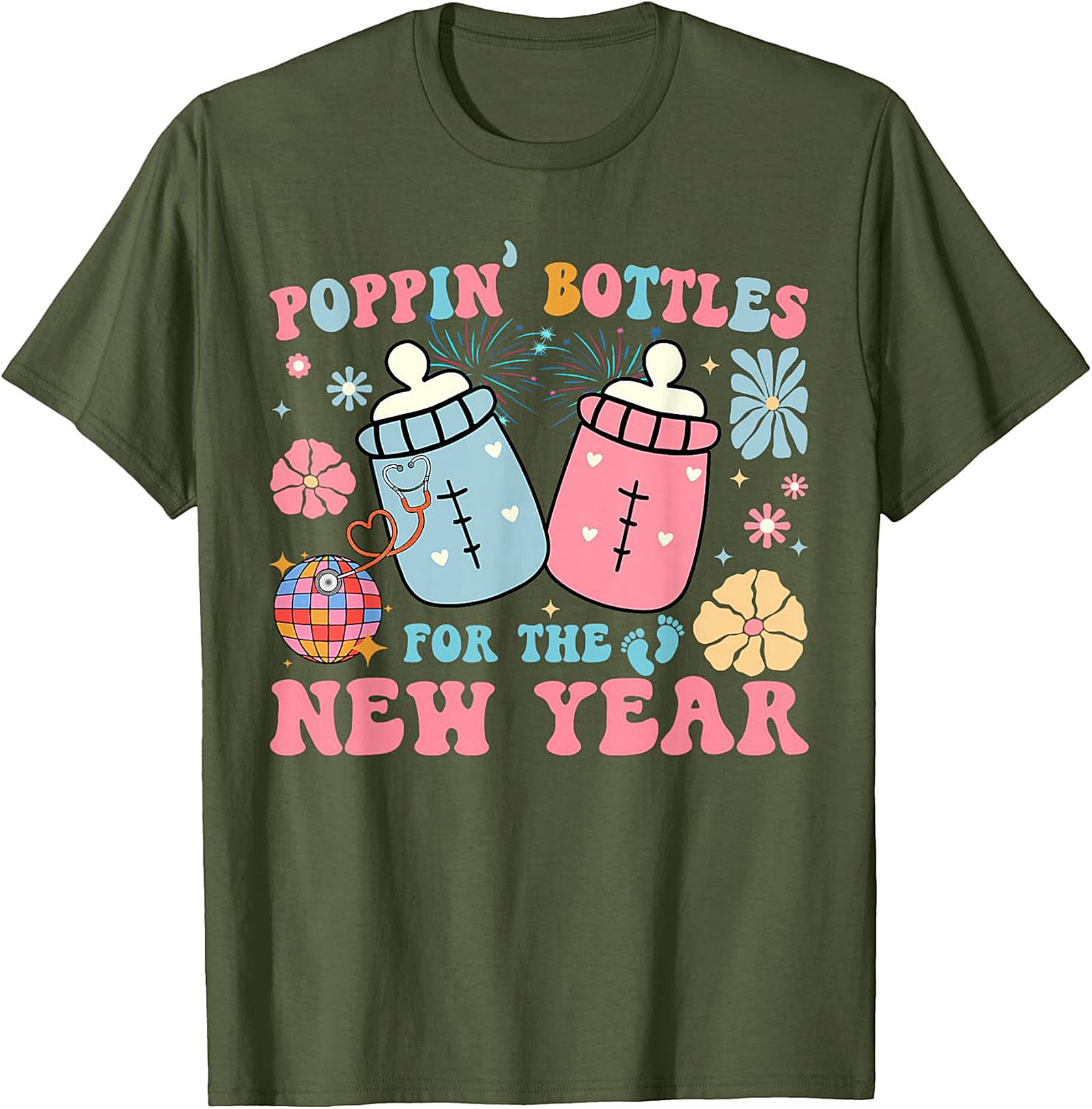 Poppin' Bottles New Year Baby Announcement Funny Tee