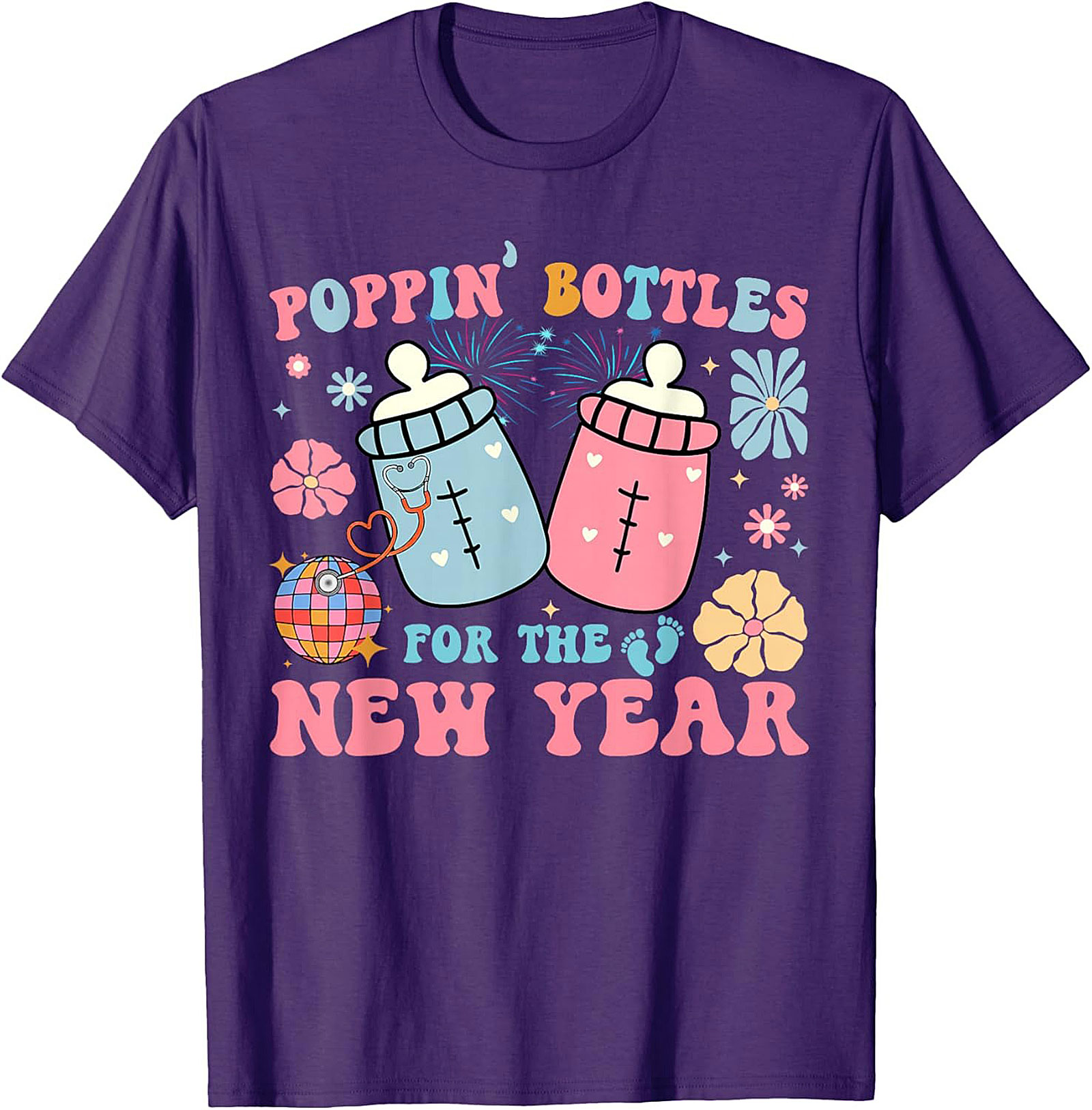 Poppin' Bottles New Year Baby Announcement Funny Tee