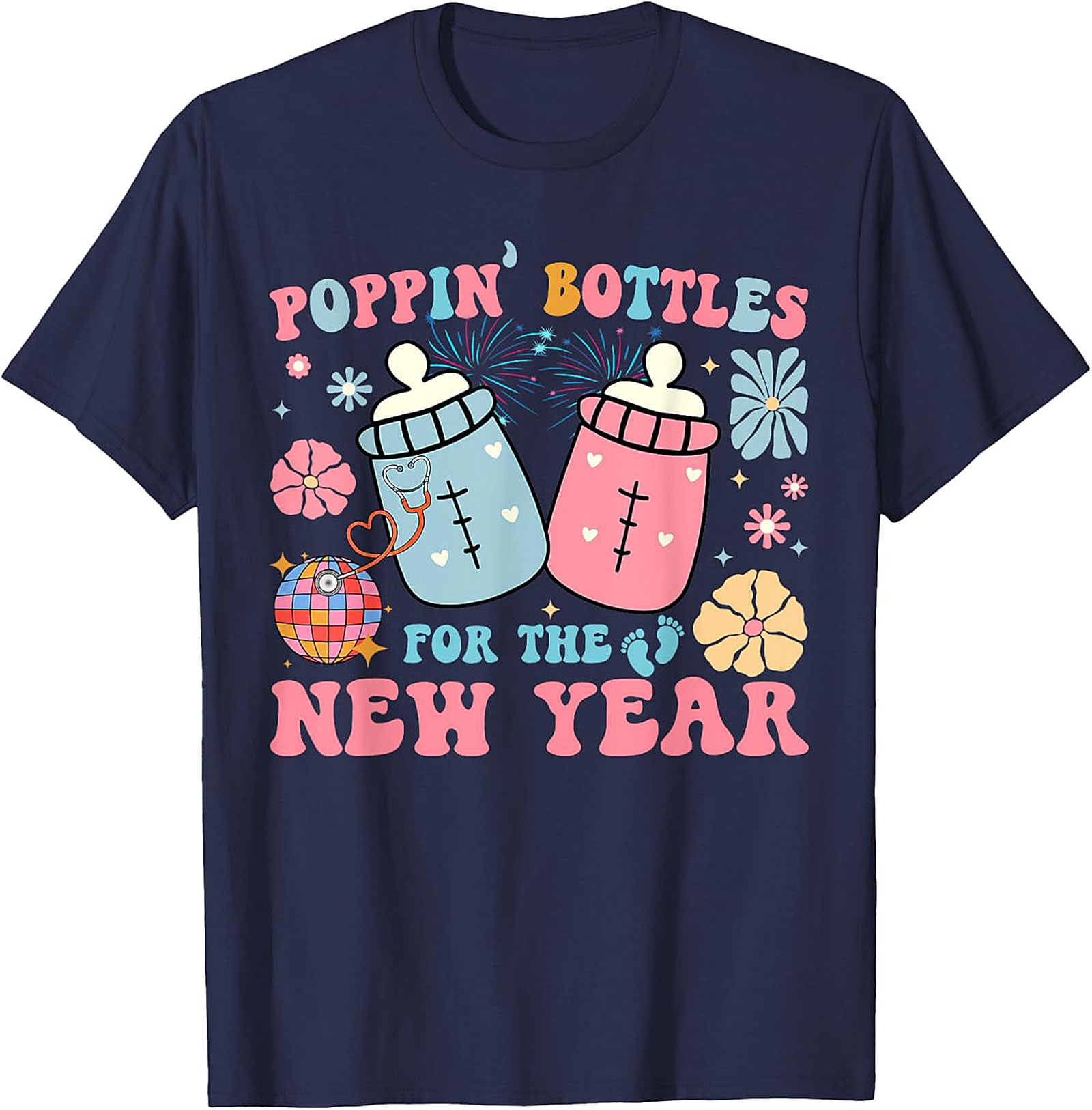 Poppin' Bottles New Year Baby Announcement Funny Tee